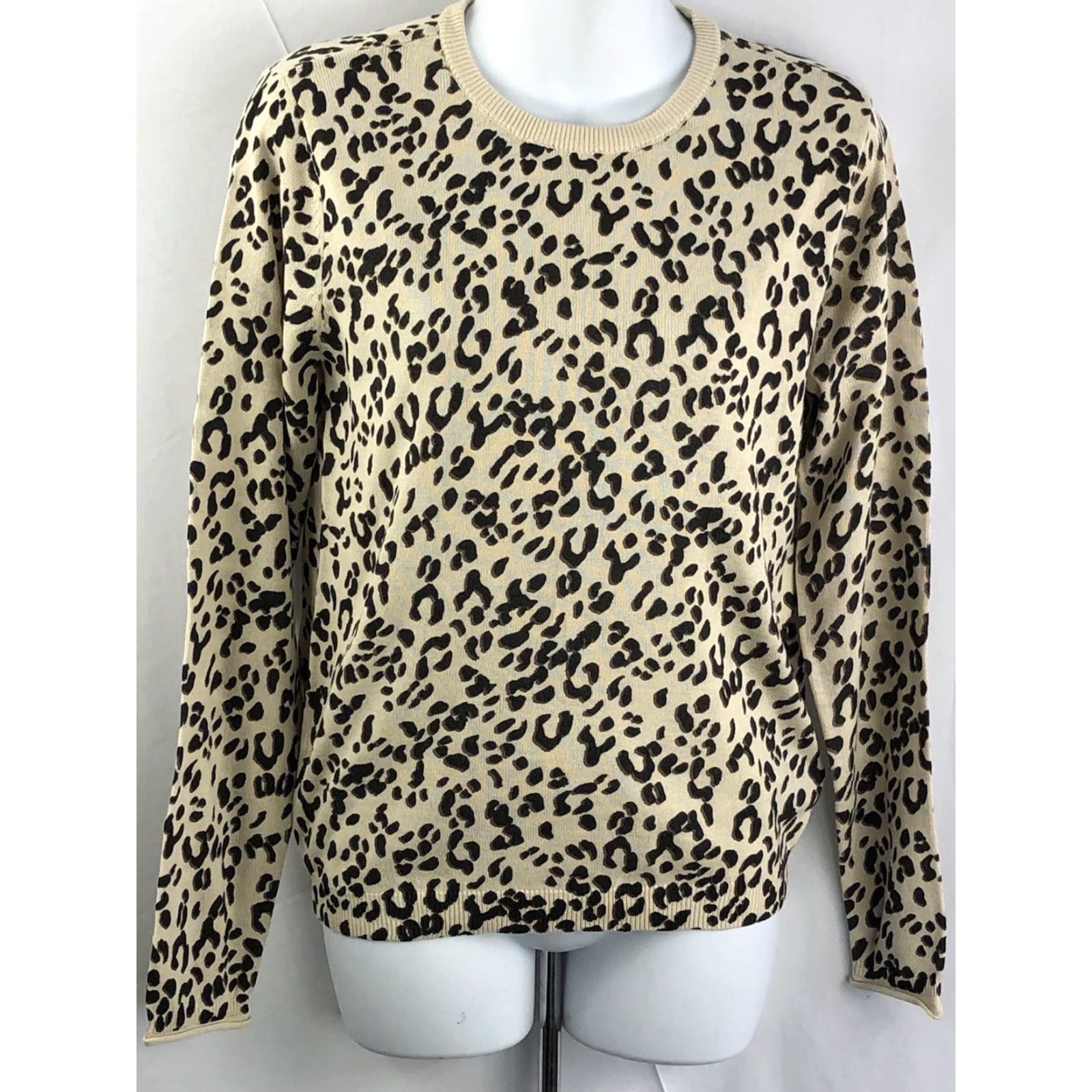 H&M NWT H&M Knit Sweater Top XS Tan Leopard Round Neck Long Sleeve Rolled Cuffs 90s Womens Size XS / US 0-2 / IT 36-38 - 5 Thumbnail