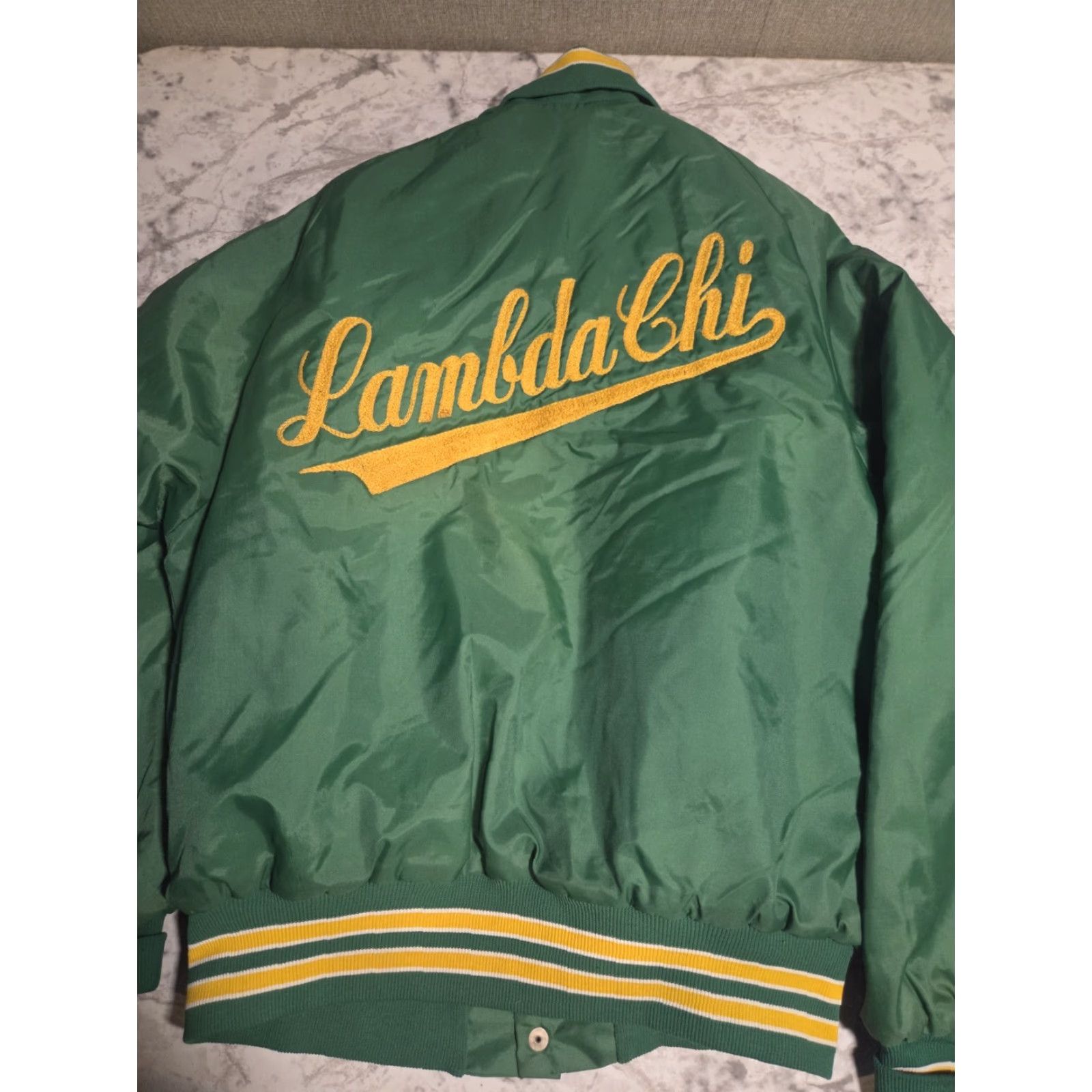 Vintage VINTAGE Lambda Chi Alpha Jacket Mens Medium Green Varsity Fraternity USA Made Distressed Size US M / EU 48-50 / 2 - 4 Thumbnail