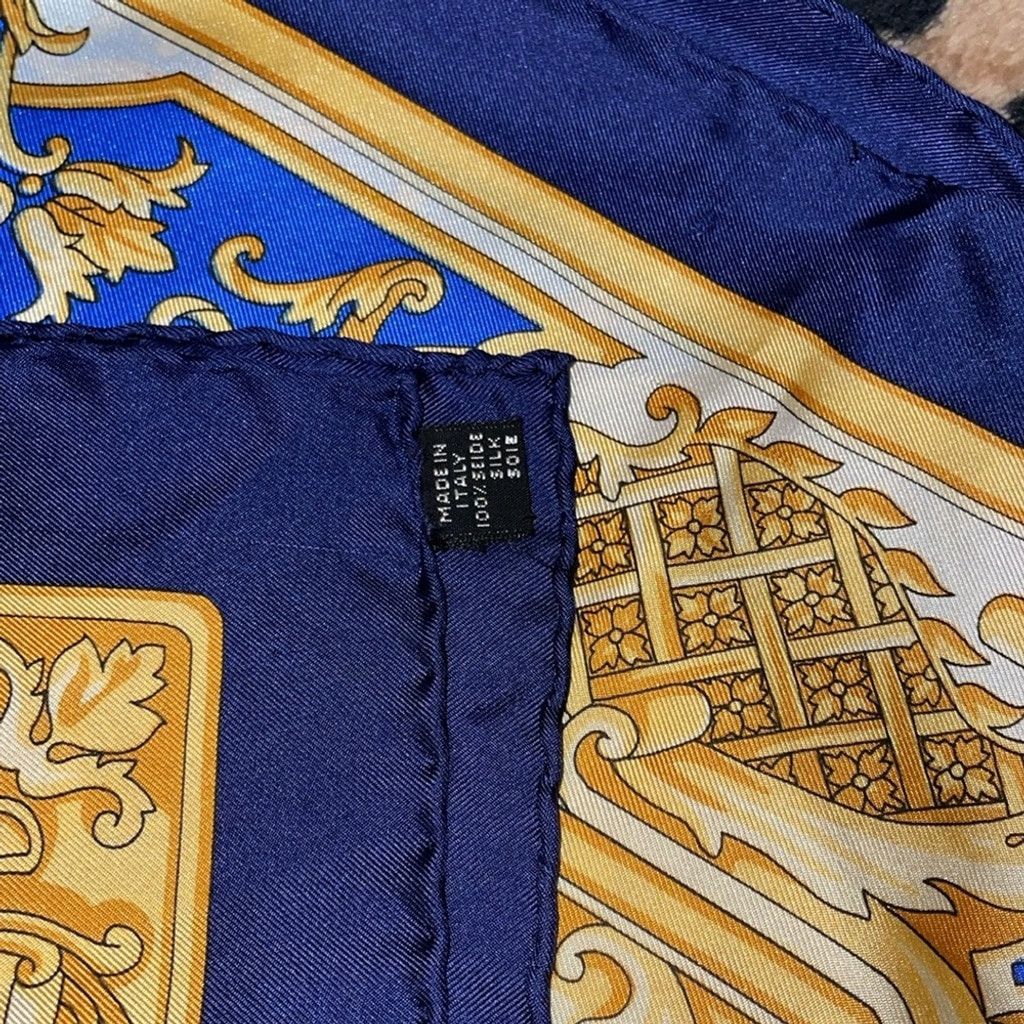 Longchamp 33x33 Longchamp baroque silk scarf Blue and Gold Size ONE SIZE - 3 Thumbnail