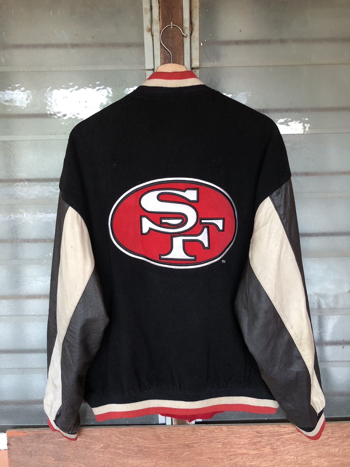 NFL Vintage 90's NFL USA 49ers Bomber Leather Jacket Size US L / EU 52-54 / 3 - 14 Thumbnail