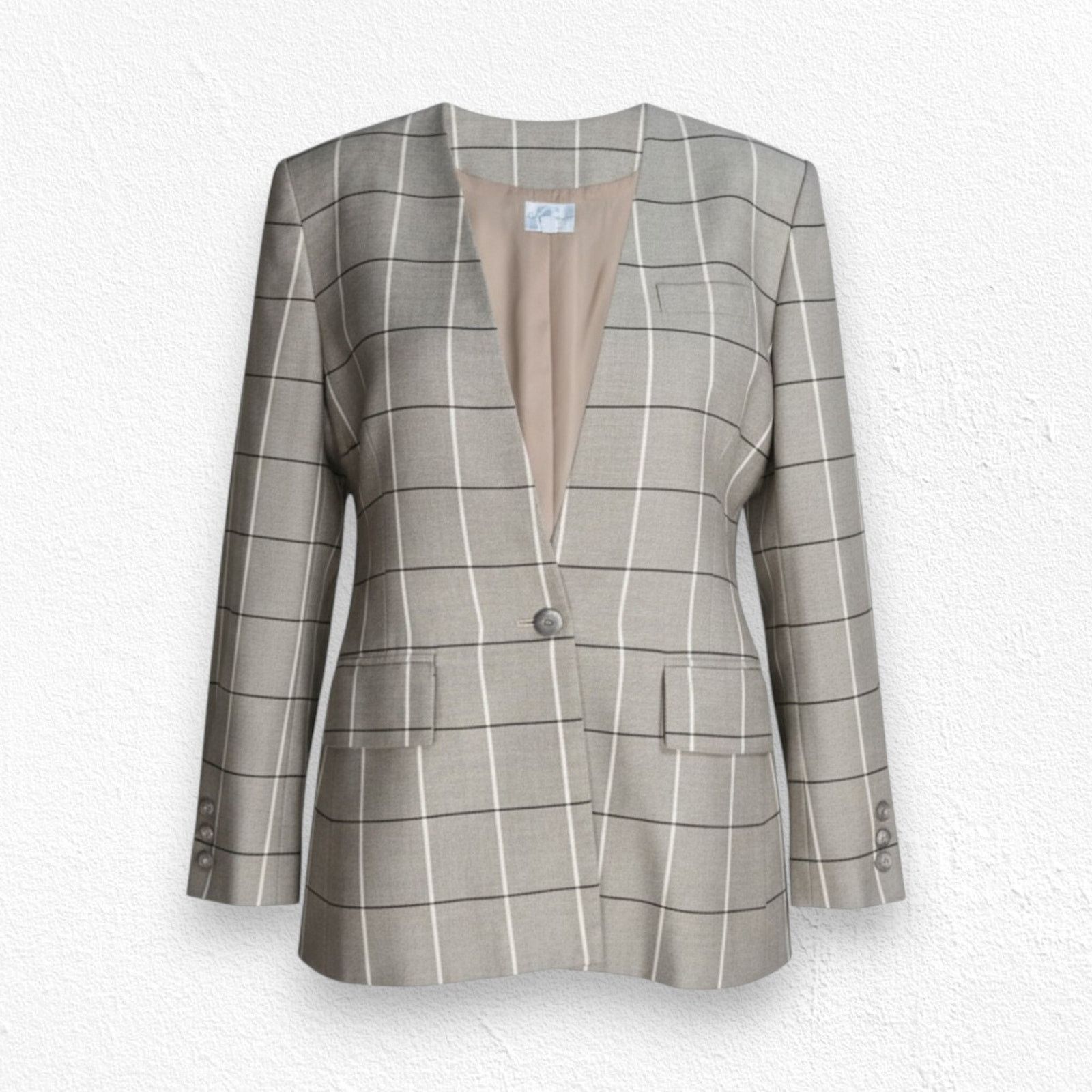 Vintage Vintage Beige Windowpane Plaid Power Suit Blazer Size 8 Size M / US 6-8 / IT 42-44 - 1 Thumbnail