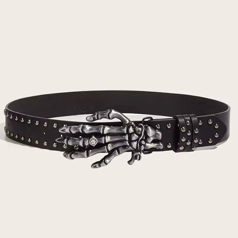 Leather × Vintage Hand Skull Rivet Unisex Waist Pu Leather Belt Size ONE SIZE - 4 Thumbnail