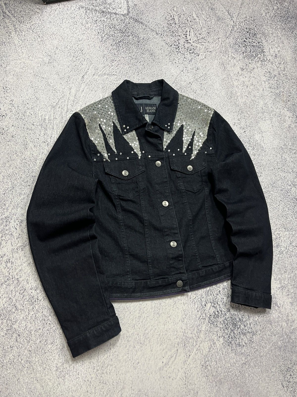 Giorgio Armani Armani Jeans Rare Design Denim Glittered Trucker Jacket Size M / US 6-8 / IT 42-44 - 5 Thumbnail