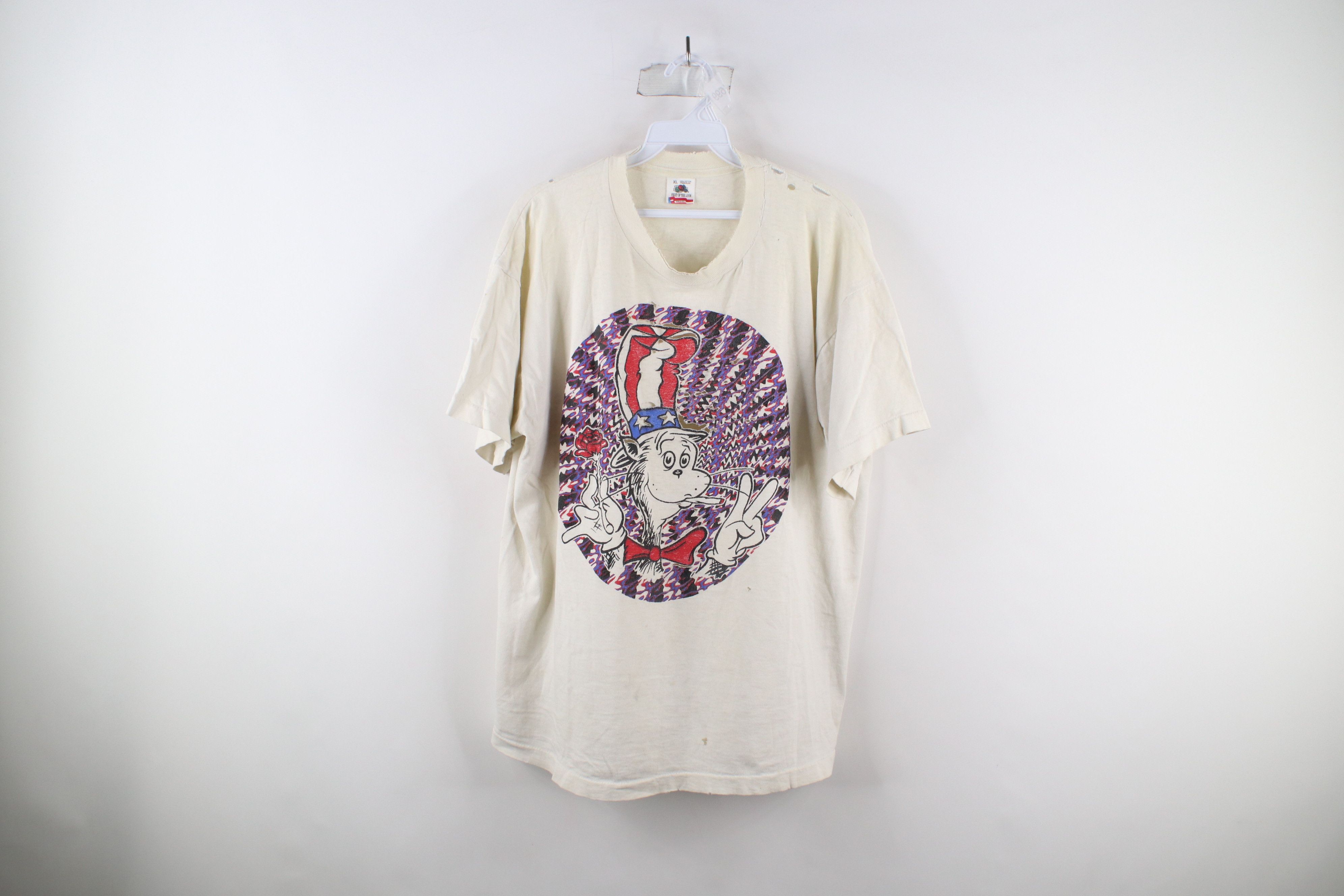Vintage Vintage 90s Cat In the Hat Grateful Dead Band T-Shirt USA Size US XL / EU 56 / 4 - 1 Thumbnail