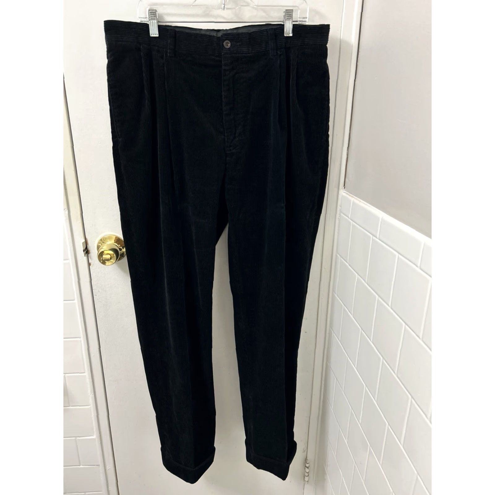 Polo Ralph Lauren VINTAGE Polo Ralph Lauren Corduroy Pants 38x32 Black Pleated Cuffed Trousers Size US M / EU 48-50 / 2 - 2 Thumbnail