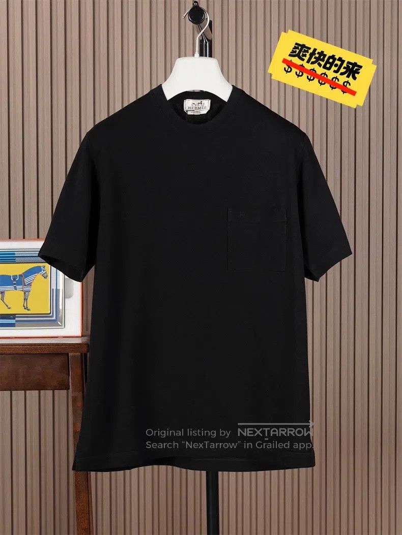 Hermes Hermes Black Pique Cotton Short Sleeve Size US L / EU 52-54 / 3 - 1 Thumbnail