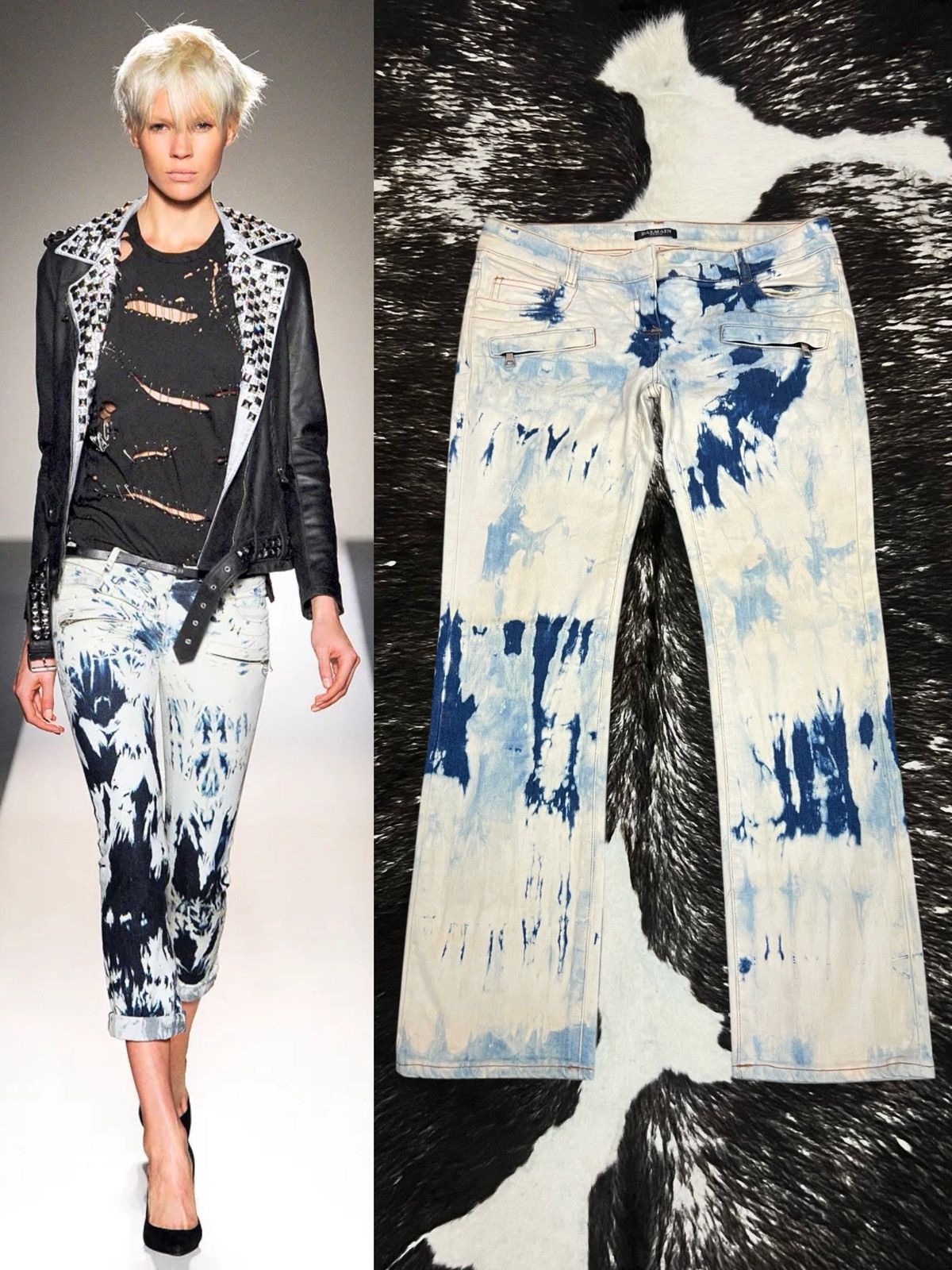 Balmain Balmain by Decarnin SS11 Tie-Dye Runway Biker Denim Jeans Size US 30 / EU 46 - 1 Thumbnail