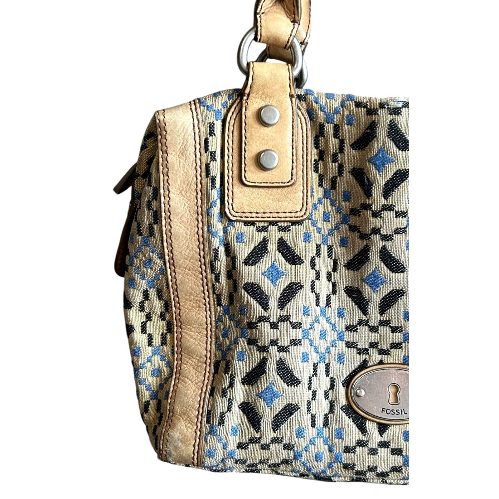 Fossil Fossil Marlow Satchel Fabric Leather Black Blue Accent Purse Handbag Women’s Size ONE SIZE - 4 Thumbnail