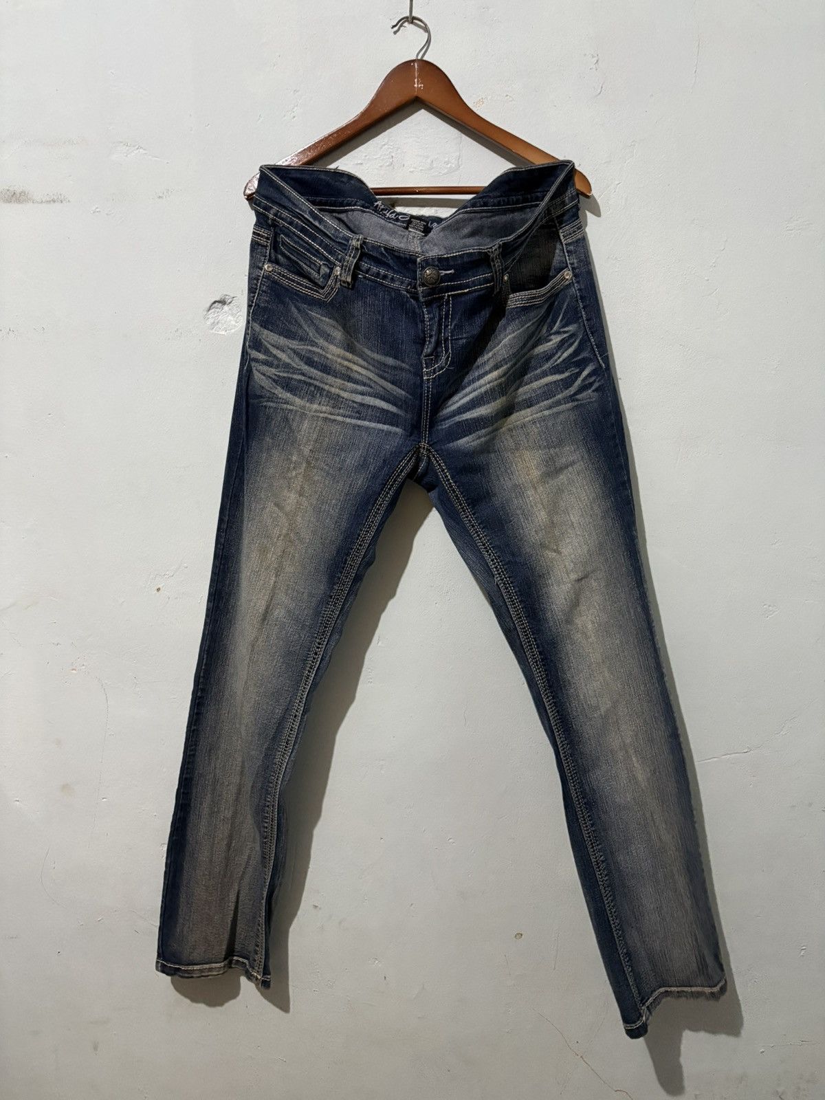 Japanese Brand Atiya Jeans Streetwear Low Flared Denim Jeans Size US 37 - 1 Thumbnail