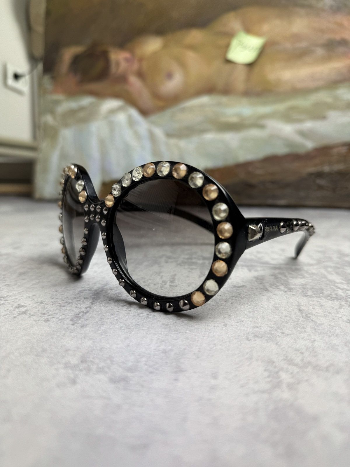 Prada Rhinestone Y2K Mask/Shield Luxury Vintage Sunglasses