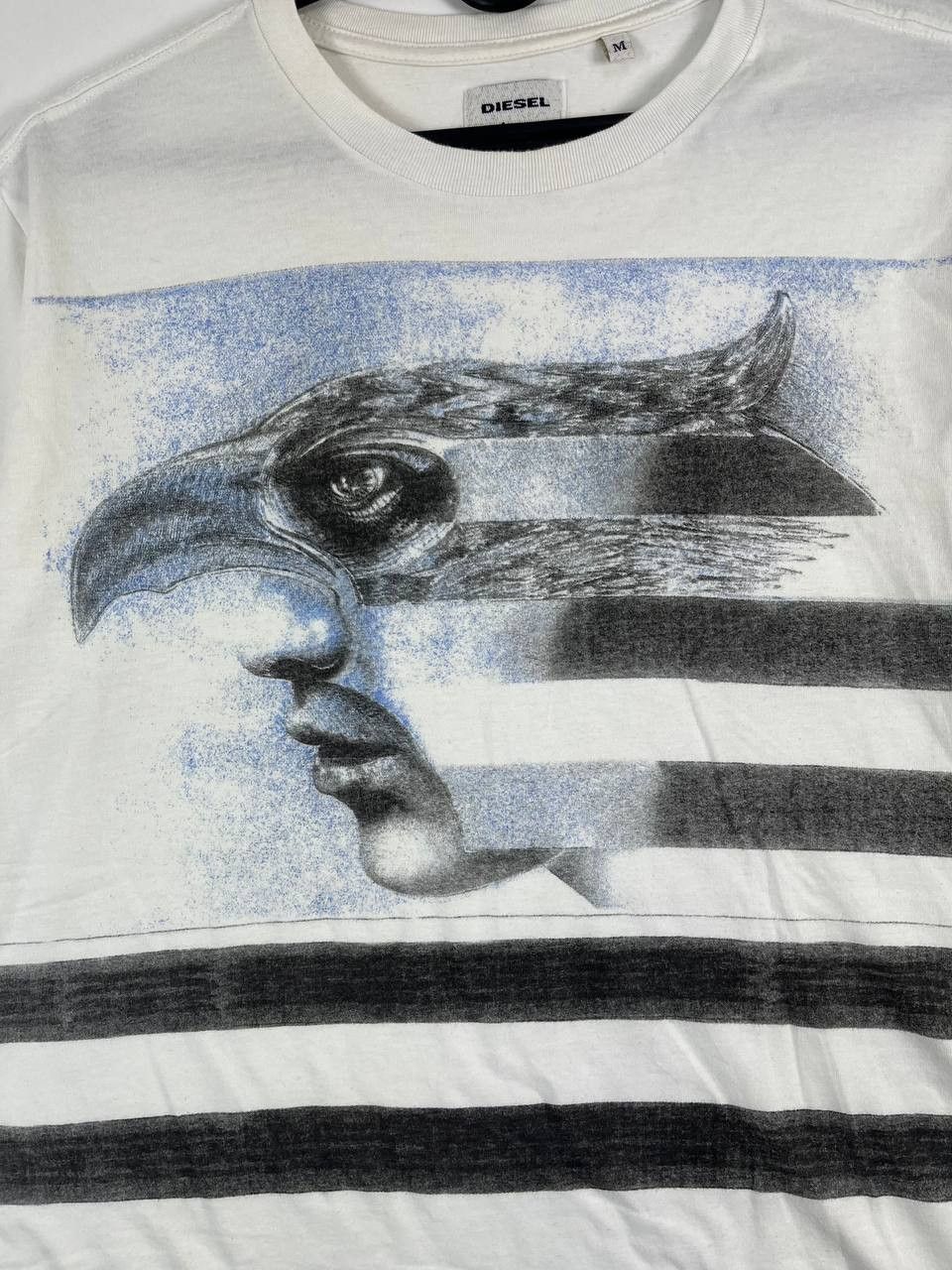 Diesel Diesel Graphic Eagle Stripe T-Shirt Cotton White Mens Size M Size US M / EU 48-50 / 2 - 2 Thumbnail