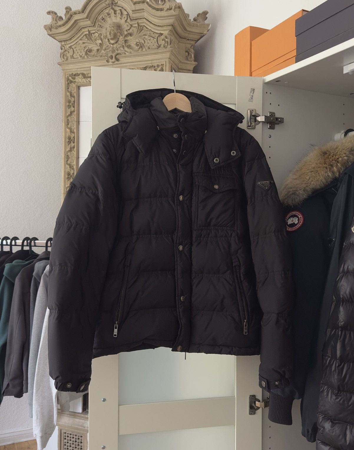 image of Prada Nylon Down Jacket in Black, Men's (Size Medium)