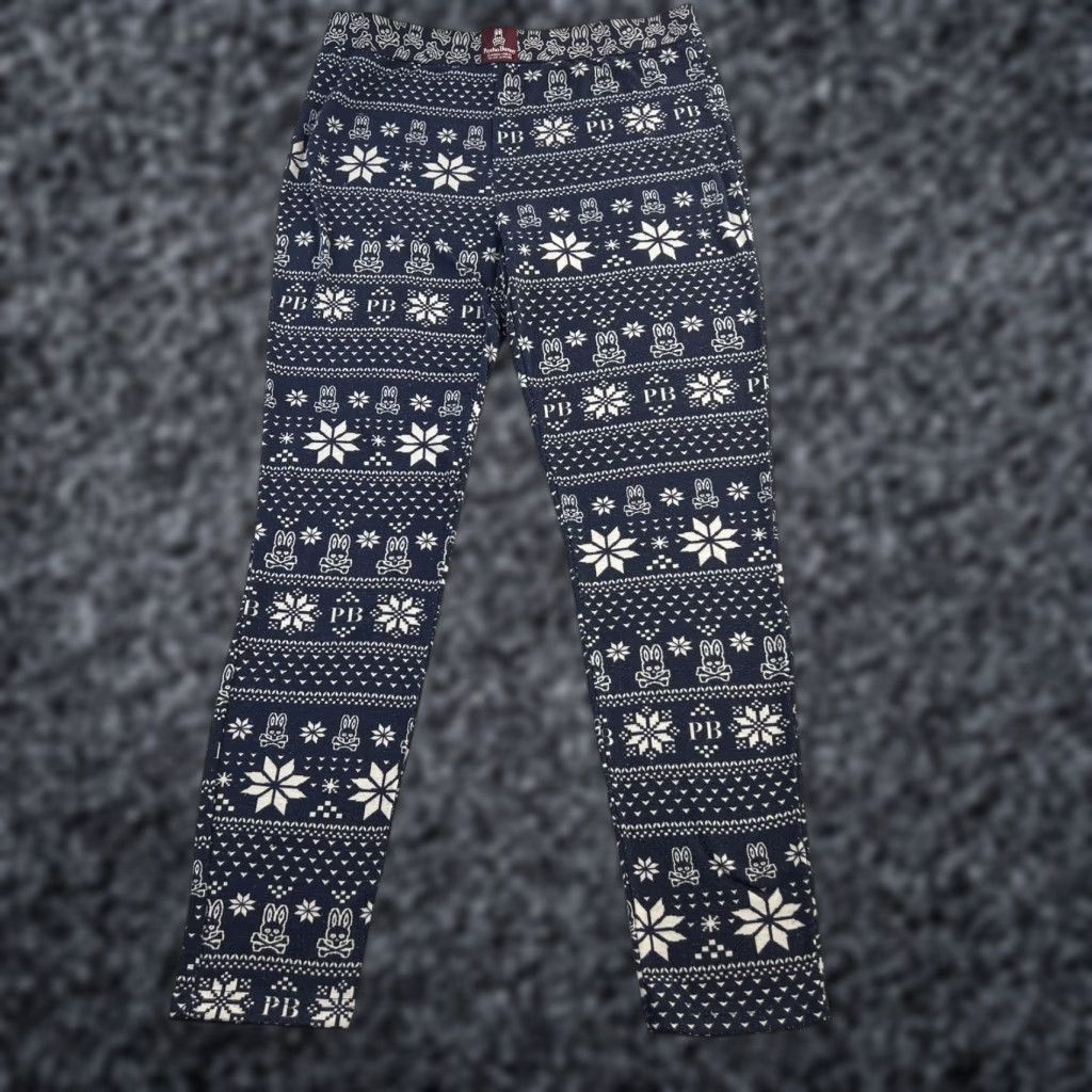 Psycho Bunny Psycho Bunny Pants Mens Medium Blue White Holiday Fair Isle Bunny Lounge Pajama PB Lounge Pants Size US 31 - 1 Thumbnail