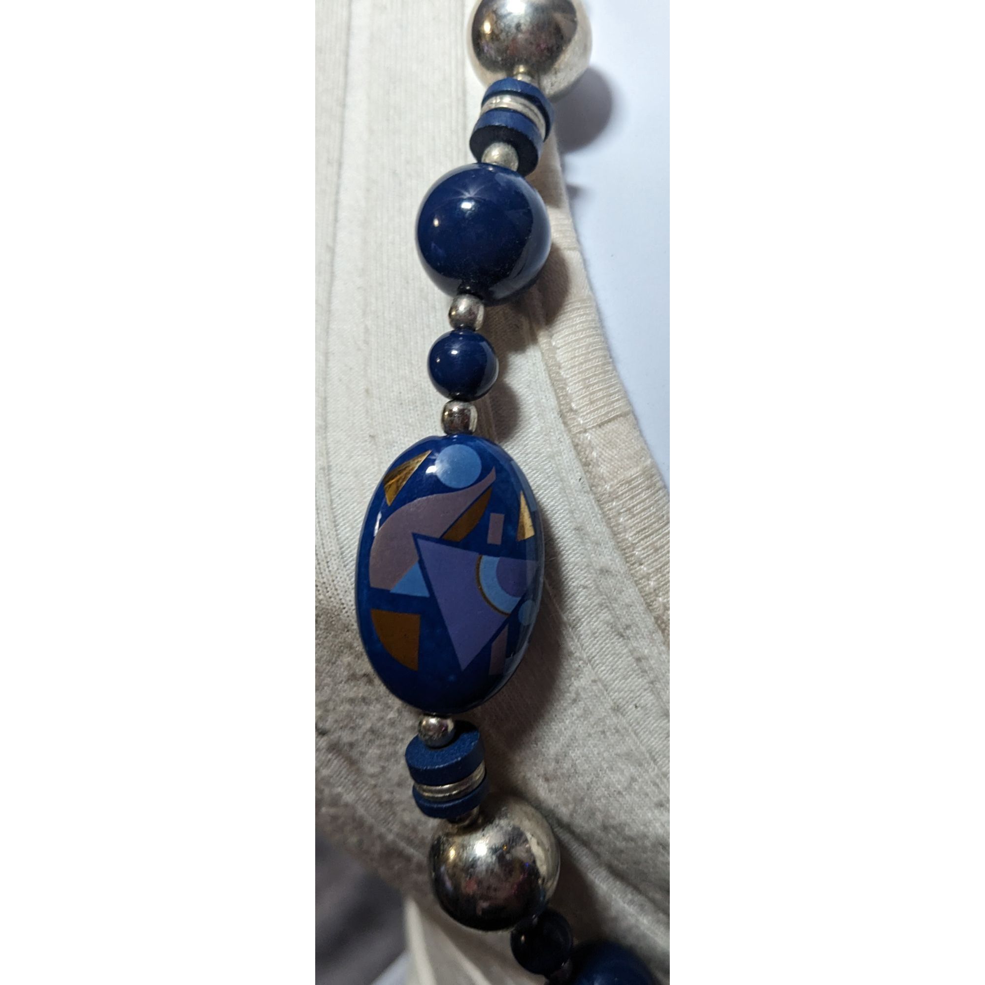 Other Vintage 80s/90s Blue And Silver Geometric Printed Japan Bead Size ONE SIZE - 8 Thumbnail