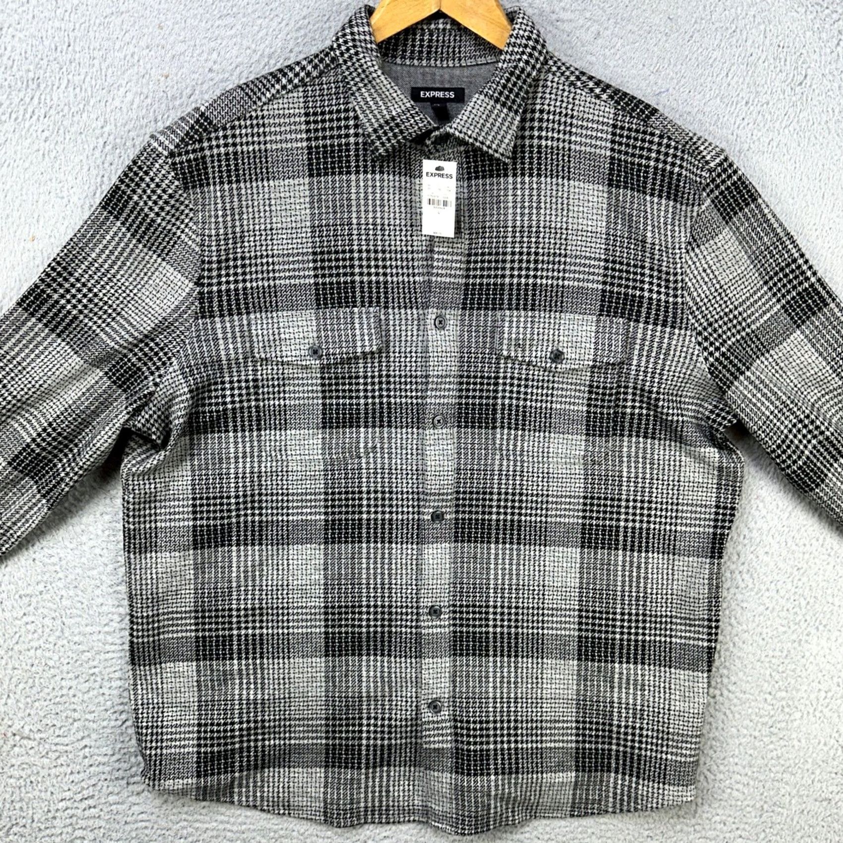 Express Express Shirt Flannel Mens Large Grey Gleen Plaid Pocket Stretch Button Up NEW Size US L / EU 52-54 / 3 - 3 Thumbnail