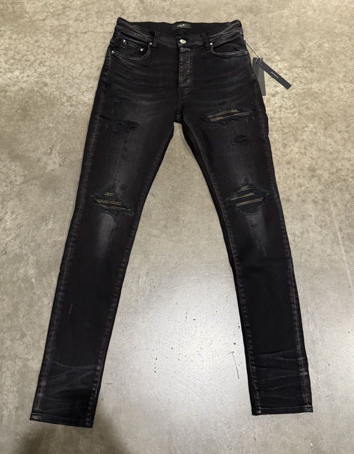 Amiri o1gr1nt0924 Leather Camo Mx1 Jeans in Aged Black Size US 29 - 2 Thumbnail