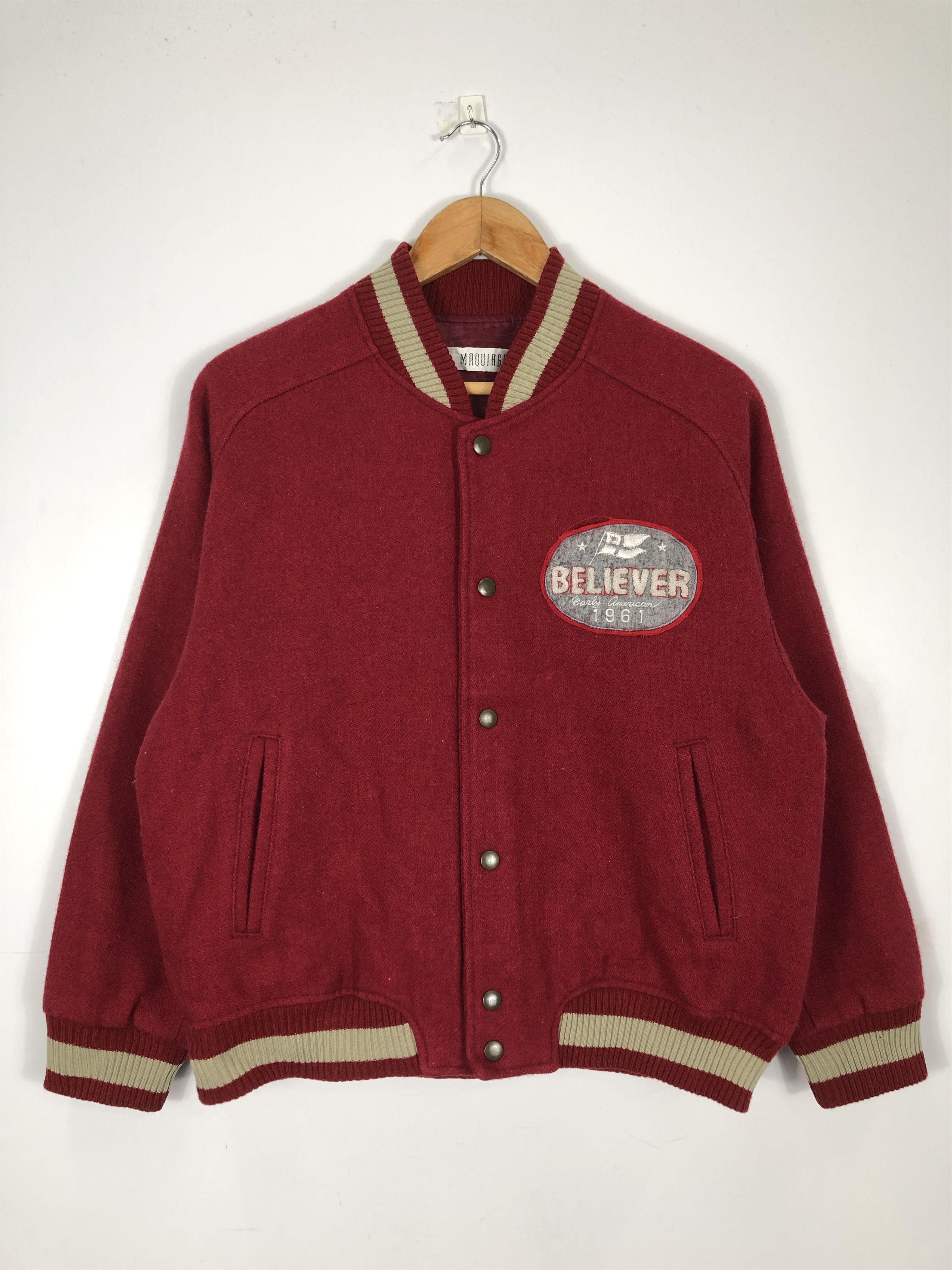 Japanese Brand Vintage 80s Varsity Jacket Red Made In Japan V0176 Size US L / EU 52-54 / 3 - 1 Thumbnail