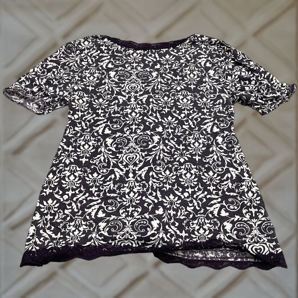 Vintage Unbranded Lace Trim Blouse Womens L Purple Floral V-Neck Semi Sheer Casual Shirt Size L / US 10 / IT 46 - 1 Thumbnail