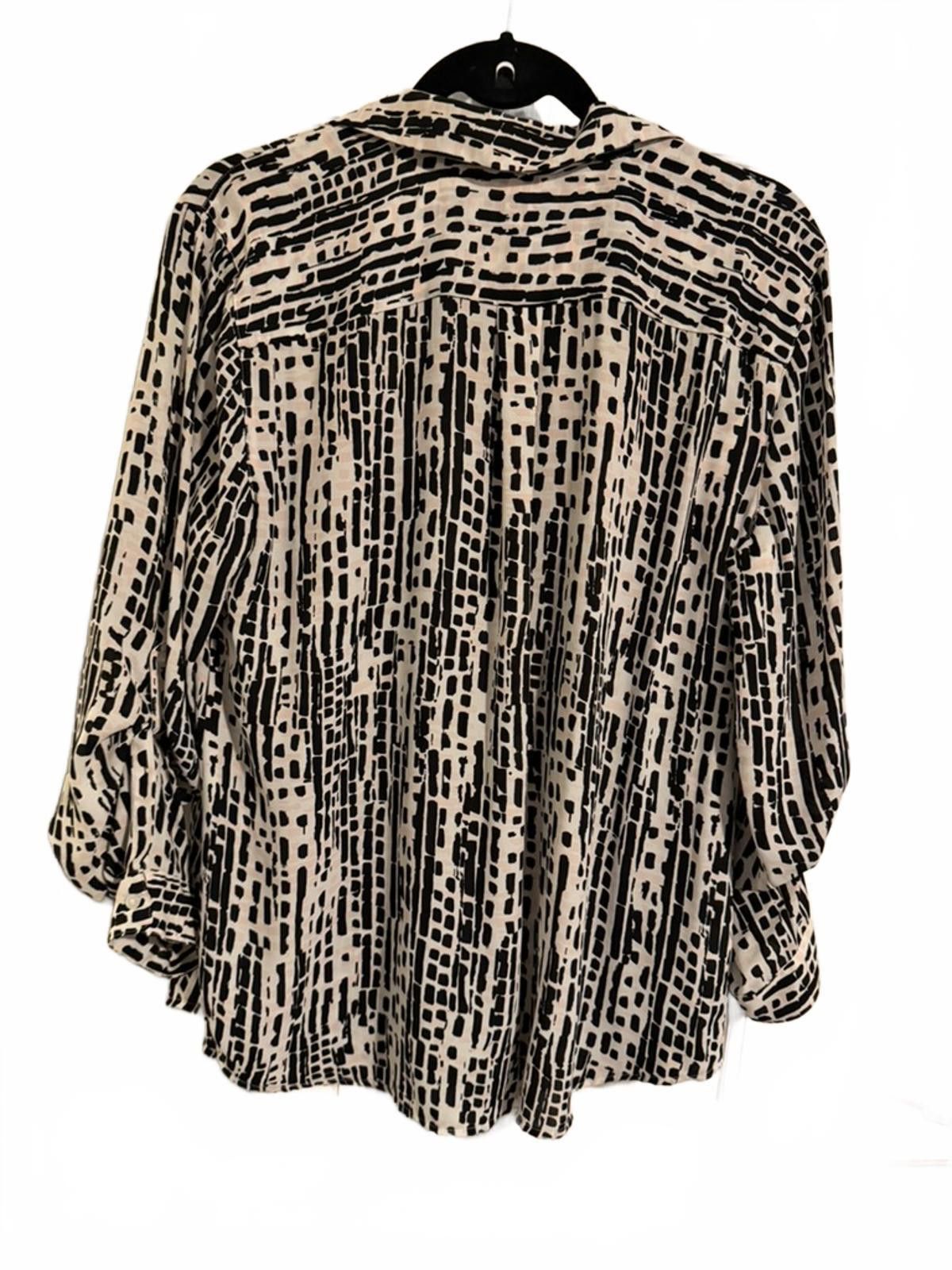 Other Ann Taylor LOFT Black and White Patterned Long Sleeve Blouse Size L / US 10 / IT 46 - 4 Thumbnail