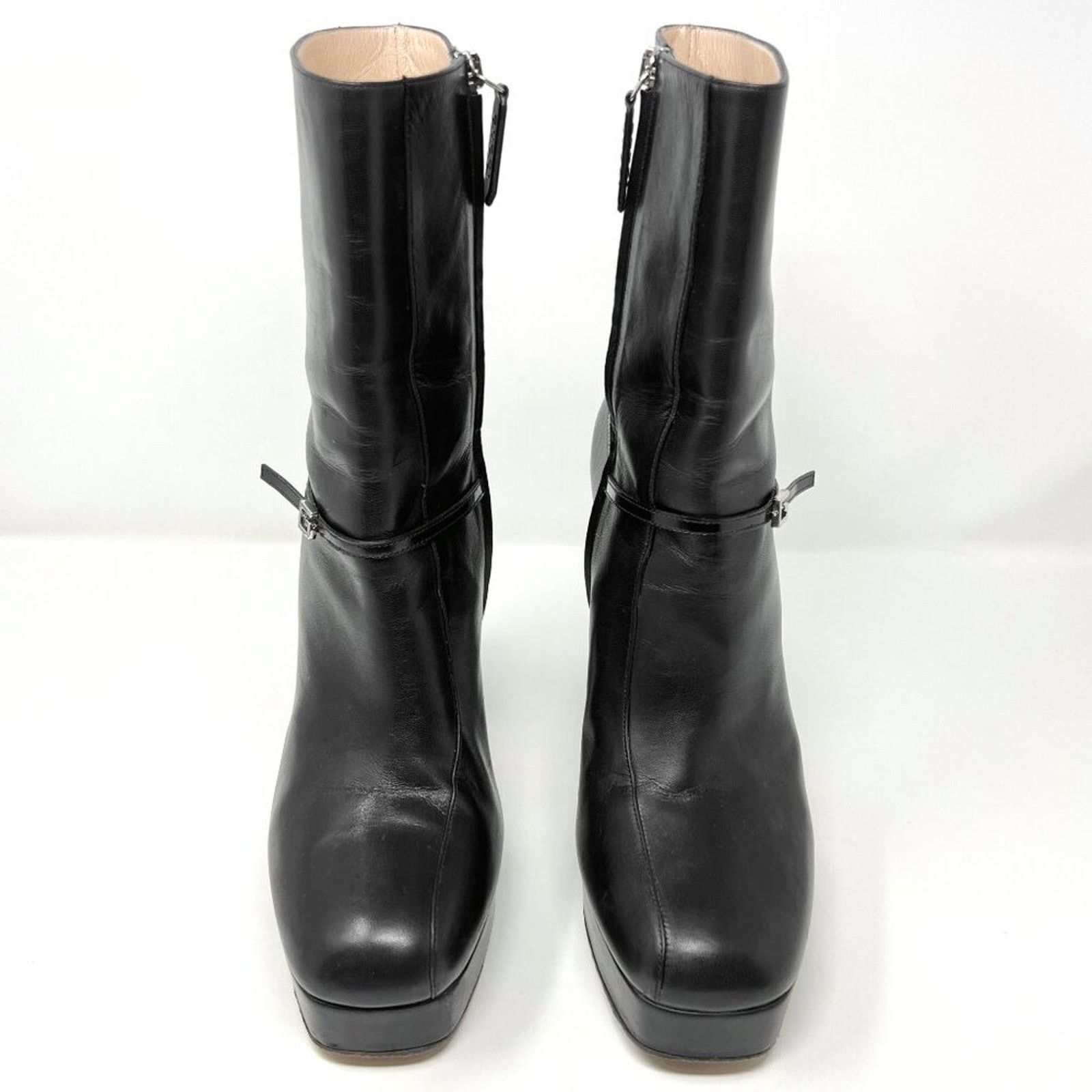 Gucci Gucci Black Leather Platform Block Heel Logo Mid Calf Boots Size US 11 / IT 41 - 2 Thumbnail