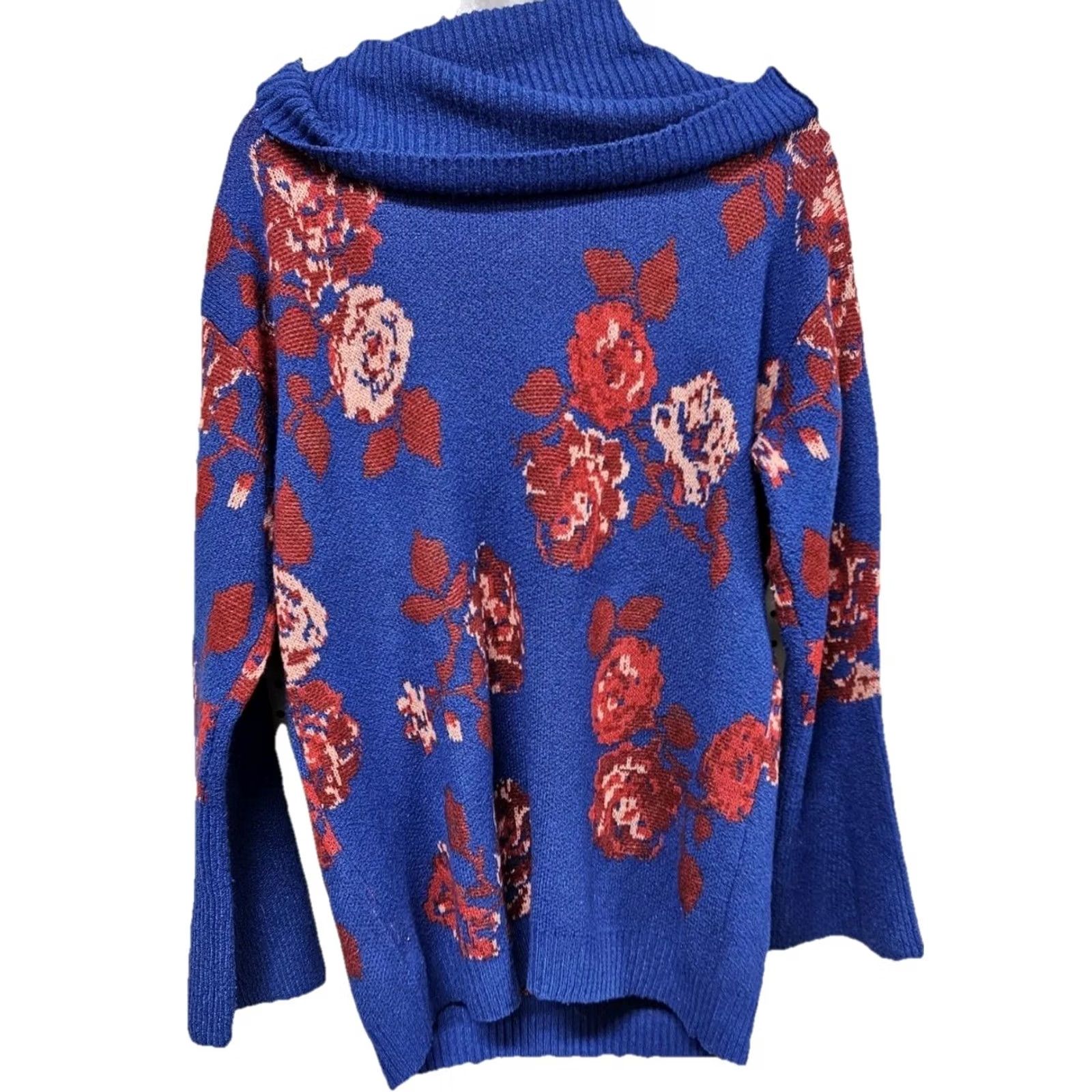 Vintage Pioneer Woman Floral Cowl Neck Tunic Sweater Red M Women's Long Sleeve Knit Bell Sleeve Rose Size M / US 6-8 / IT 42-44 - 5 Thumbnail