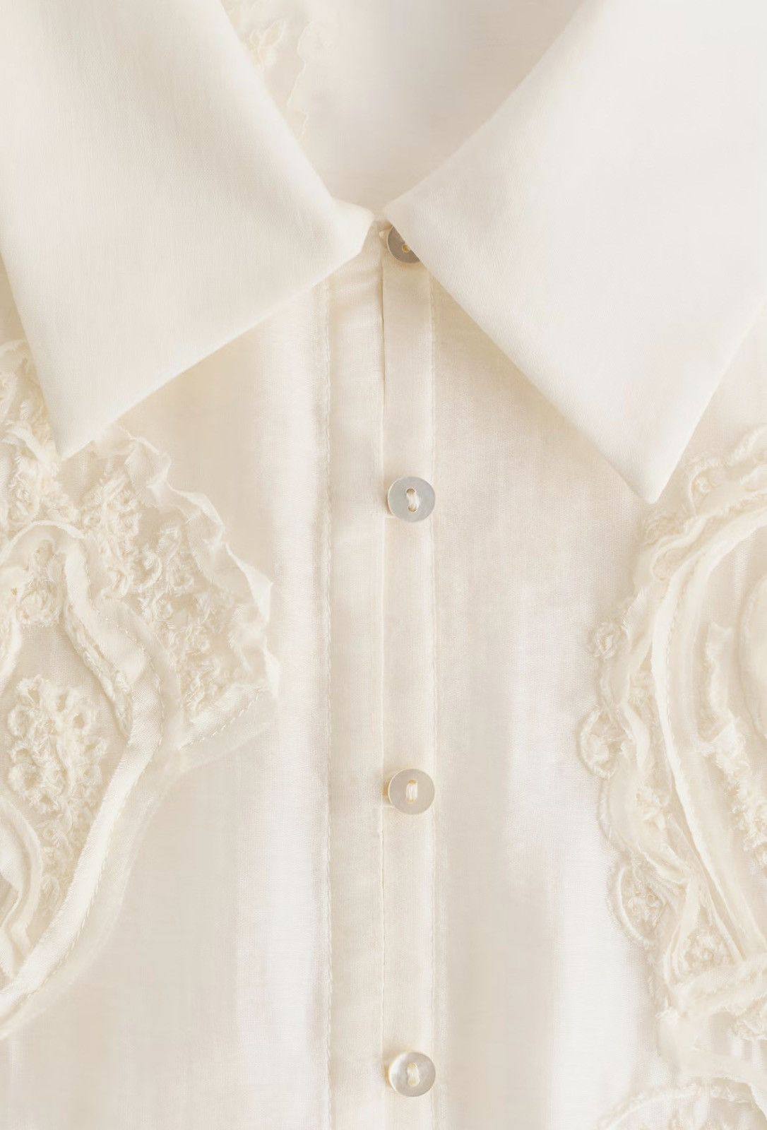 H&M H&M Cream Embroidered Semi-sheer Beaded Button-up Blouse Size S / US 4 / IT 40 - 6 Thumbnail