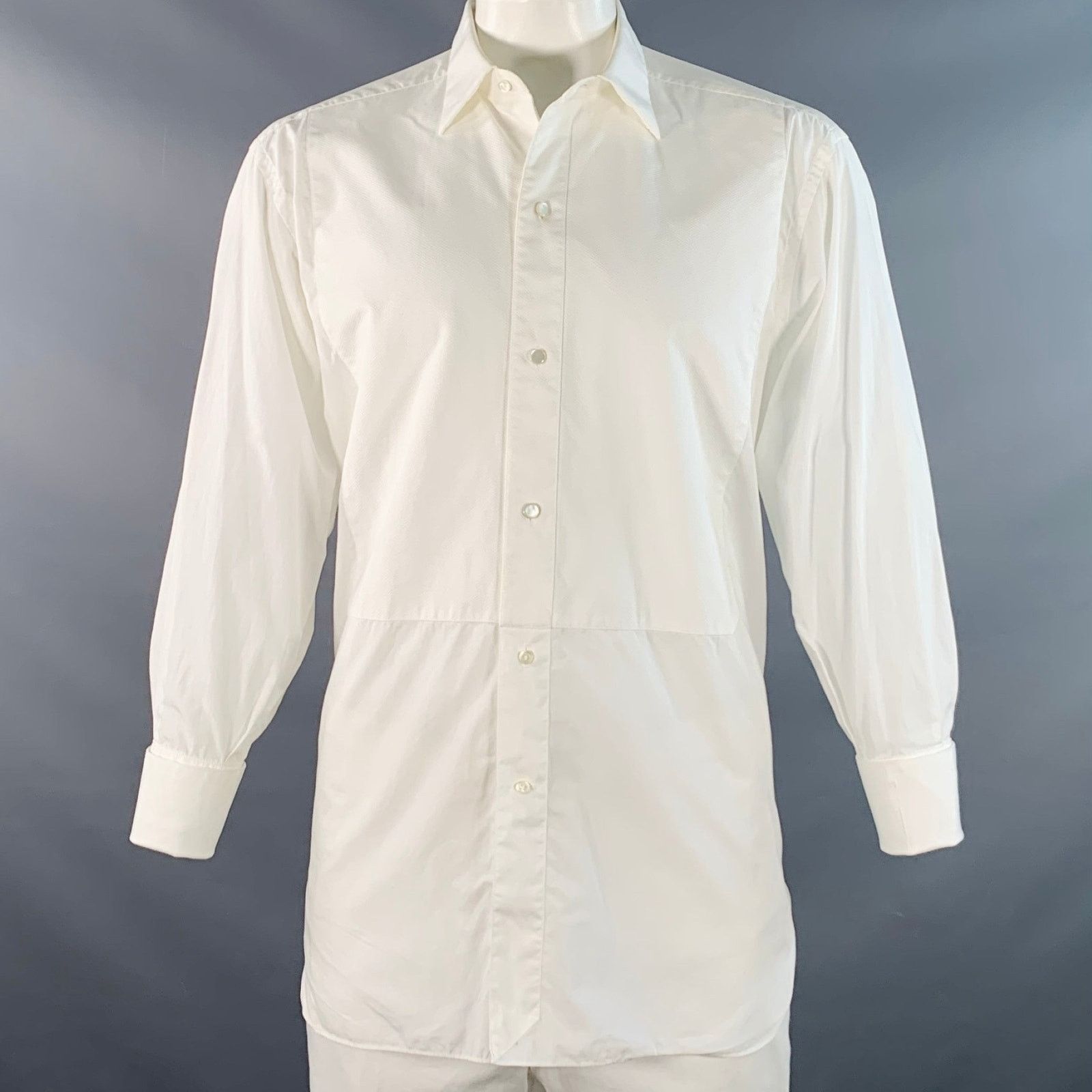 Ermenegildo Zegna White Textured Cotton French Cuff Tuxedo Long Sleeve Shirt Size 46R - 1 Thumbnail