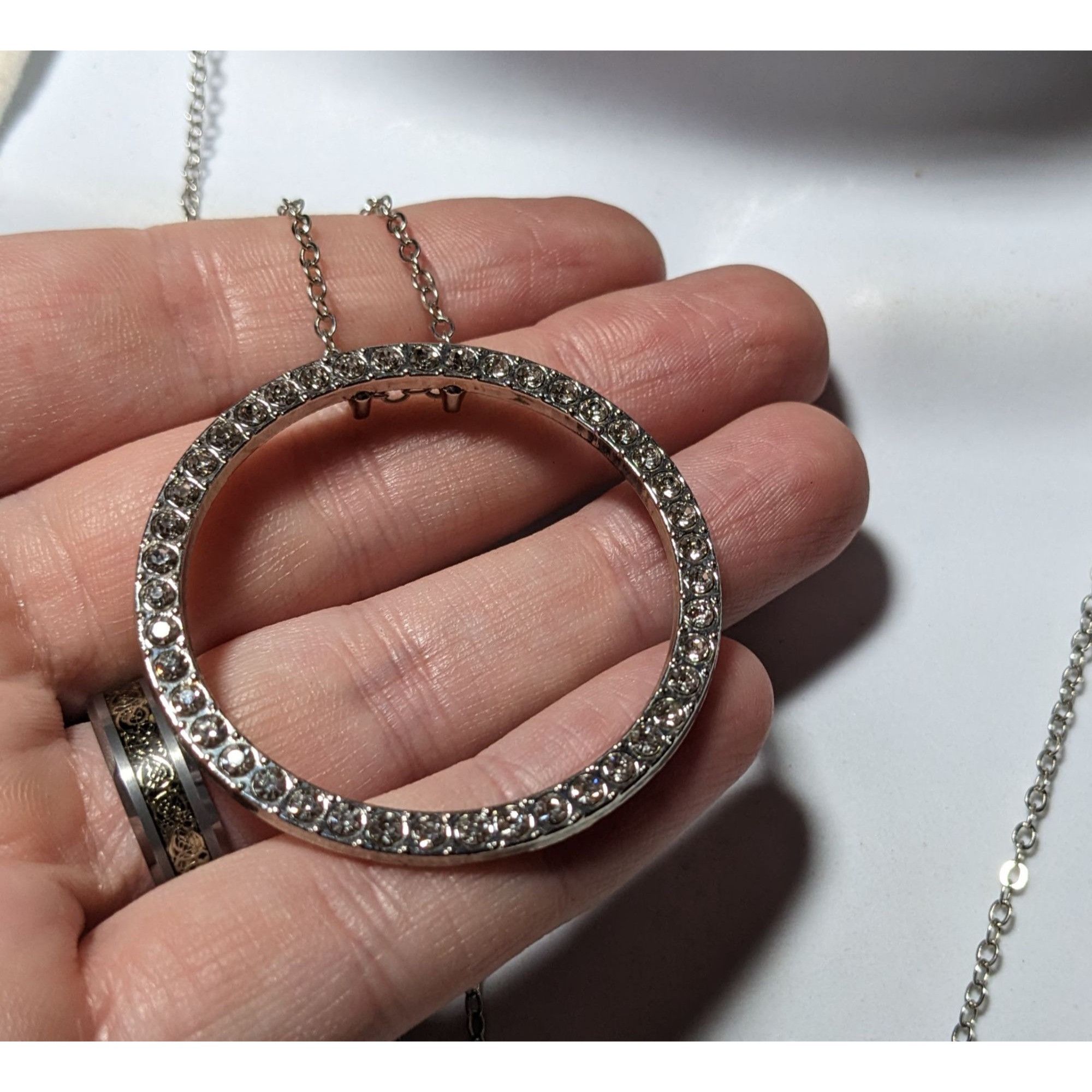 Other Silver Rhinestone Open Circle Pendant Necklace Size ONE SIZE - 6 Thumbnail
