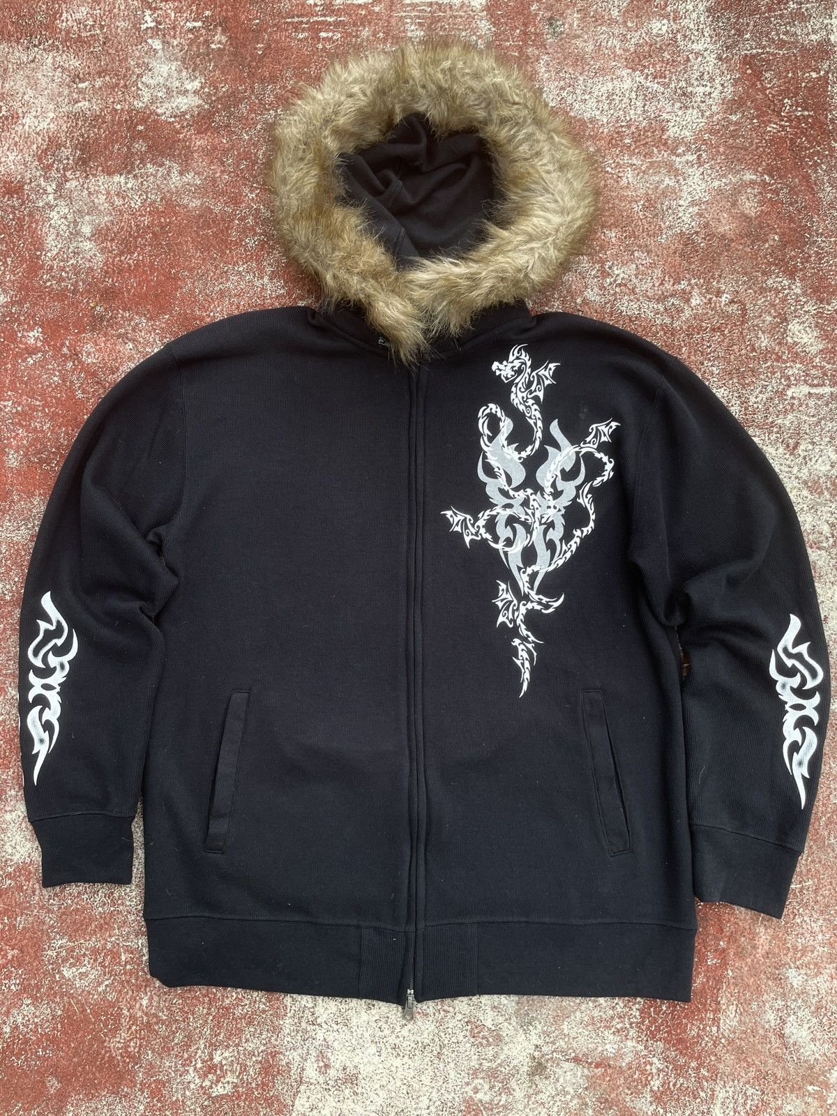 Japanese Brand 2000s Japanese arcive Fur Hoodie Karma Black Triball Gothic Size US L / EU 52-54 / 3 - 1 Thumbnail