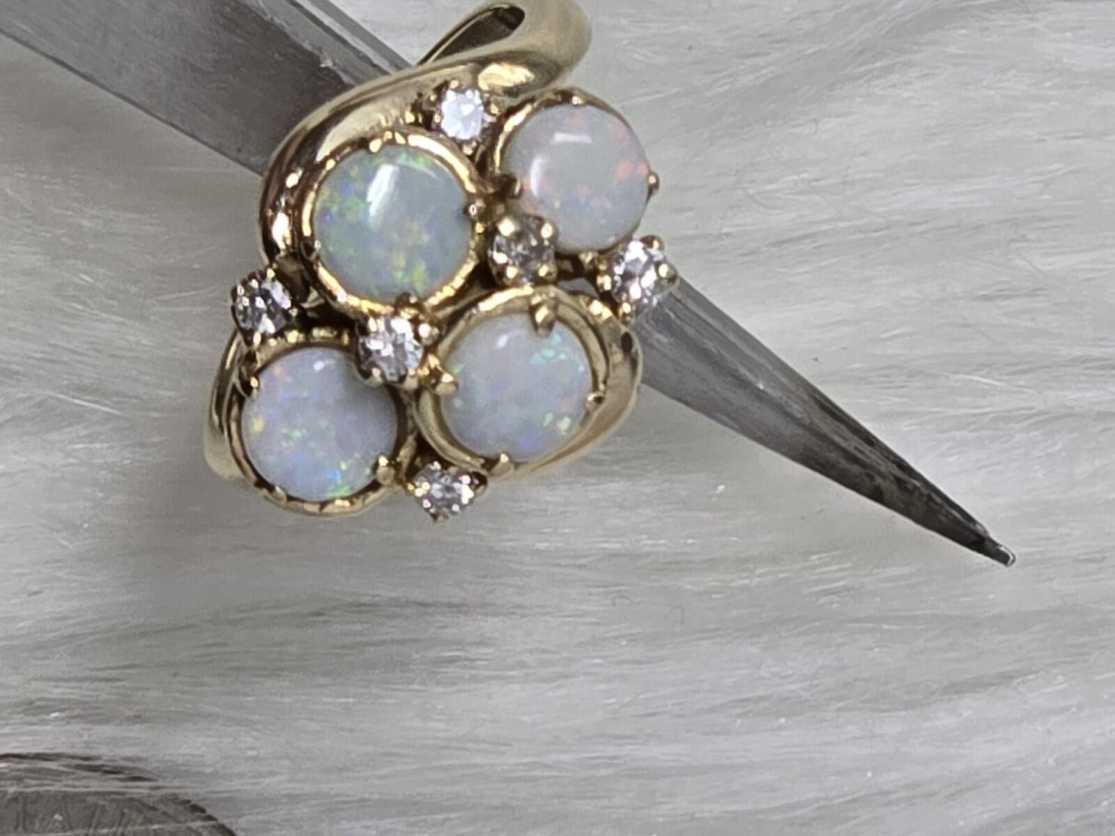 The Unbranded Brand Vintage 14k Gold Opal Diamond Waterfall Cluster Ring Sz 6 Size ONE SIZE - 6 Thumbnail