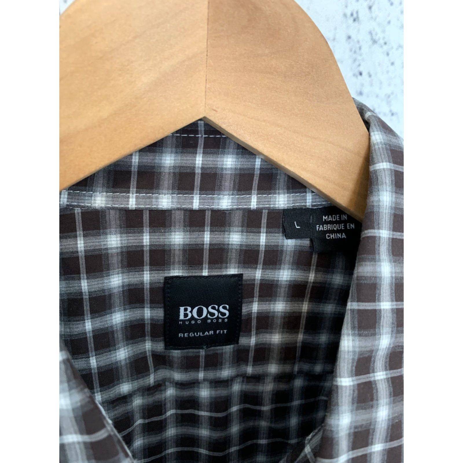 Hugo Boss HUGO BOSS Shirt Button-Up Long Sleeve Plaid Brown Large Regular Mens L Size US L / EU 52-54 / 3 - 2 Thumbnail
