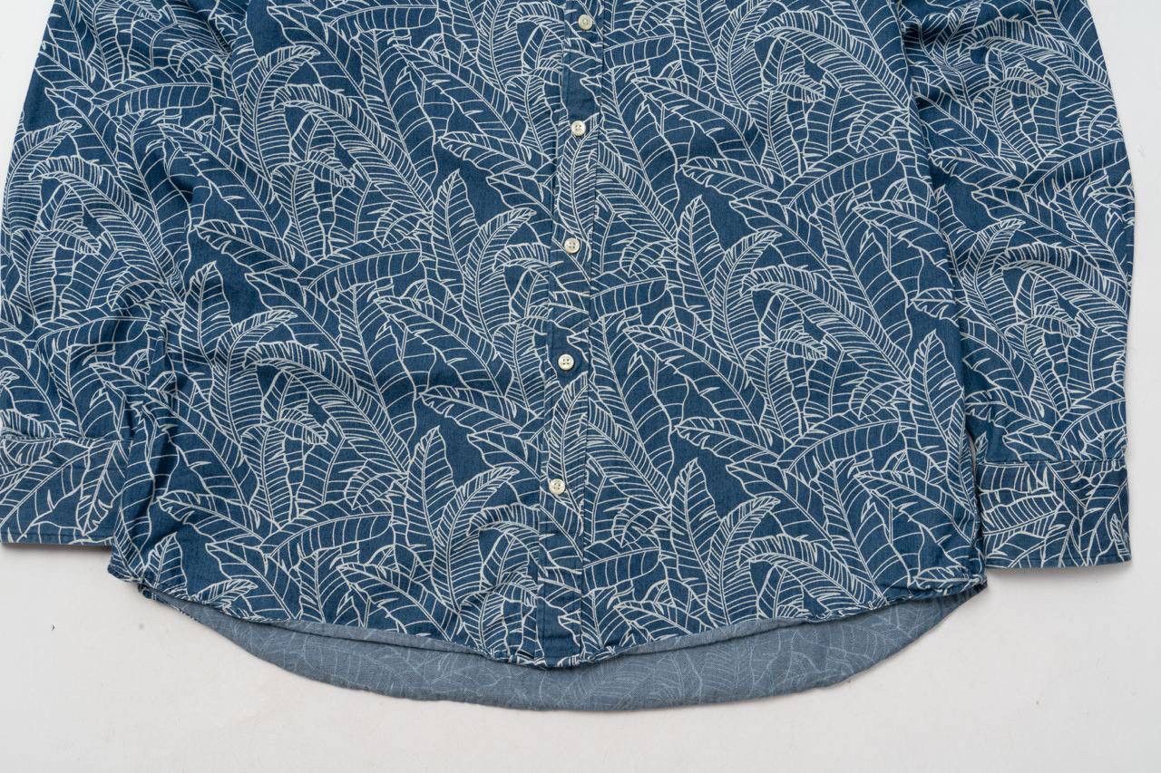 Gant 🔵 GANT Seasonal Indigo Blue Leaf Print Long Sleeve shirt Size US XL / EU 56 / 4 - 5 Thumbnail