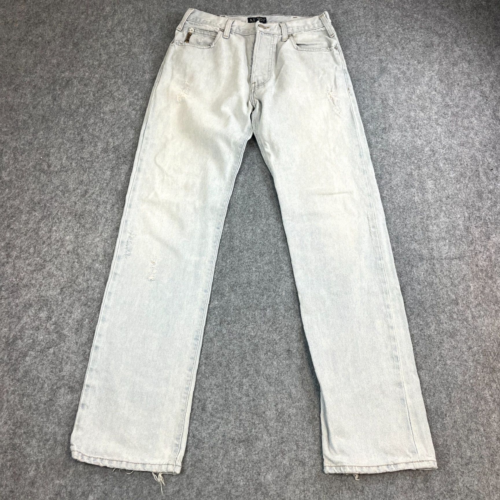 Vintage Armani Jeans Jeans Straight 28 32 Light Blue Distressed Button Fly Denim Cotton Regular Mens Jeans Size US 28 / EU 44 - 2 Thumbnail