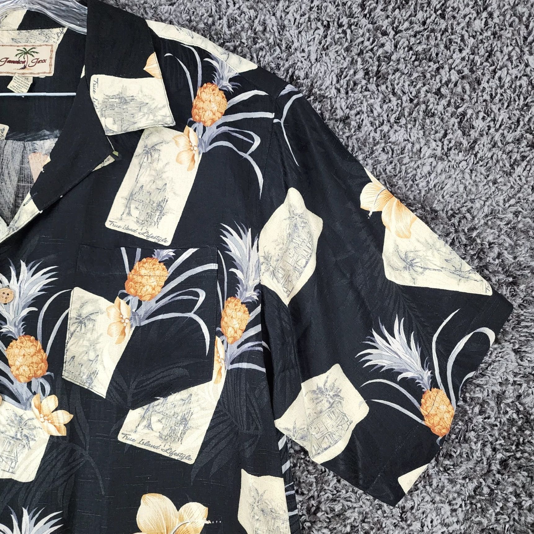 Vintage VINTAGE Jamaica Jaxx Men's Hawaiian Shirt Short Sleeve Silk Black M Men's Size US 31 - 3 Thumbnail