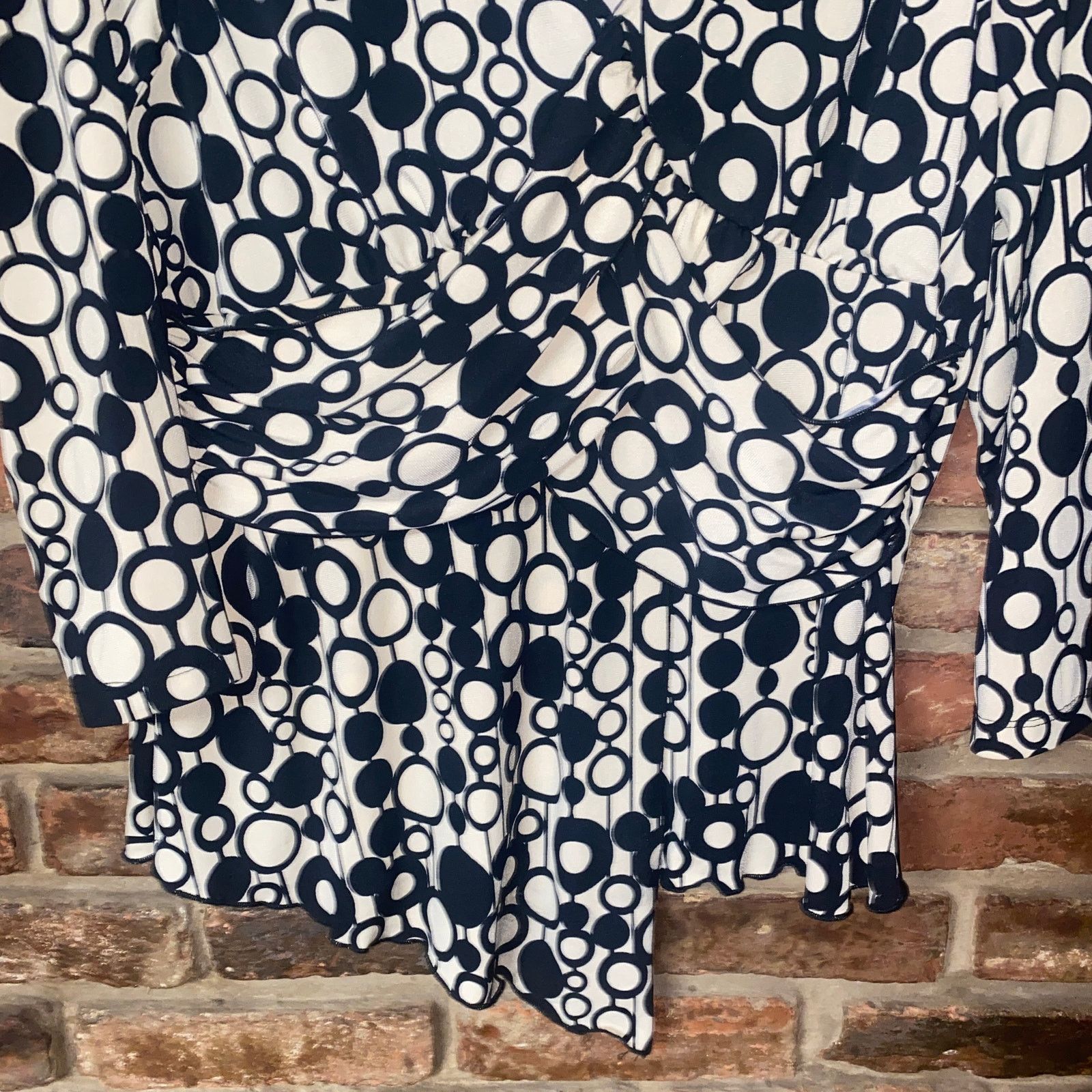 Cartoon Network Cato Beige Black Circle Polka Dot Print Draped Blouse Large Size L / US 10 / IT 46 - 3 Thumbnail