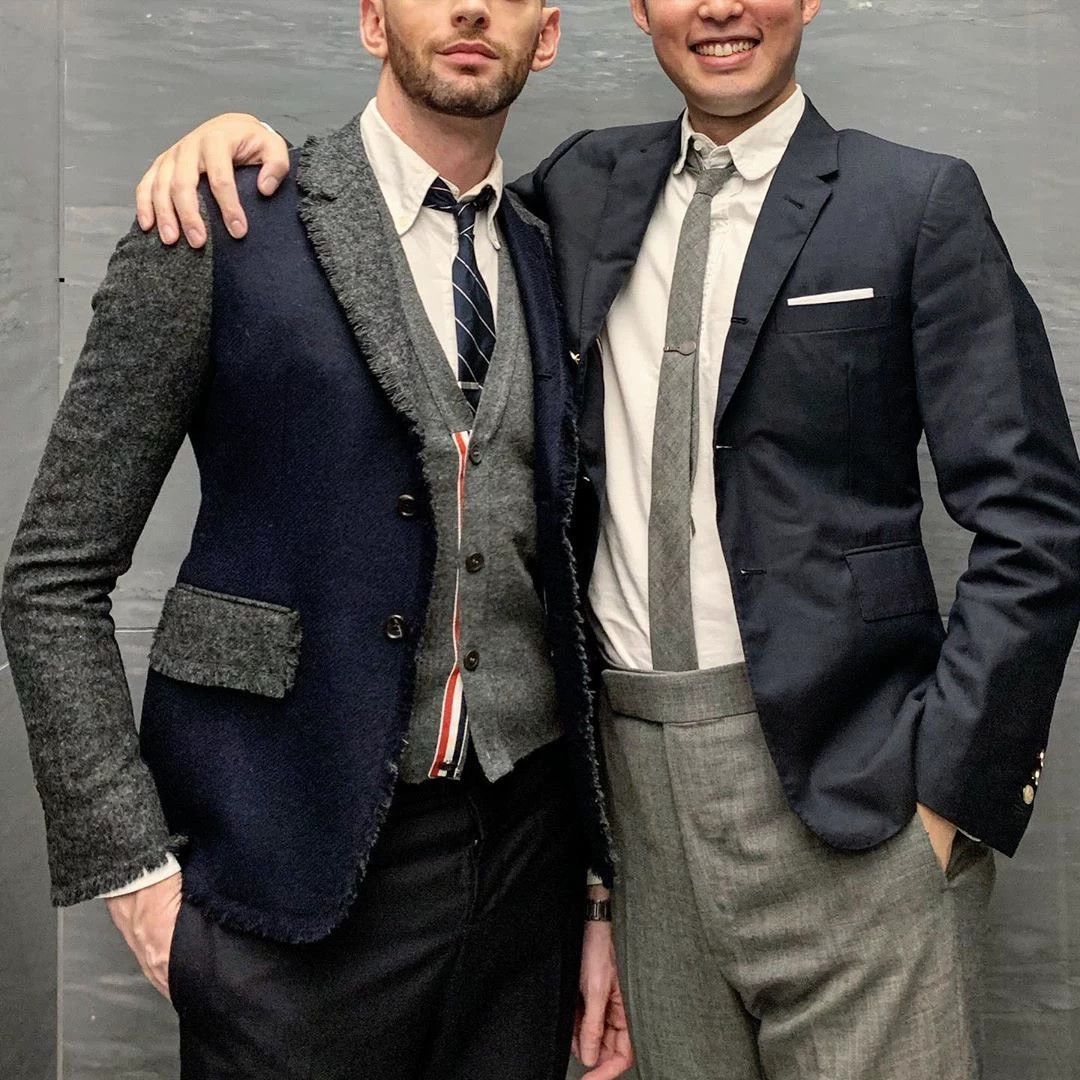 Thom Browne TB SS Charcoal & Navy Colorblock Slim Suit Jacket Size US M / EU 48-50 / 2 - 6 Thumbnail