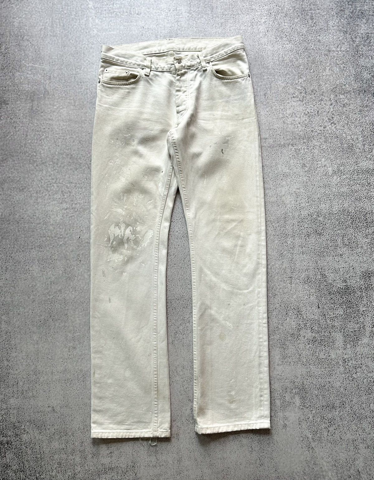 1998 Helmut Lang White Paint Denim Pants