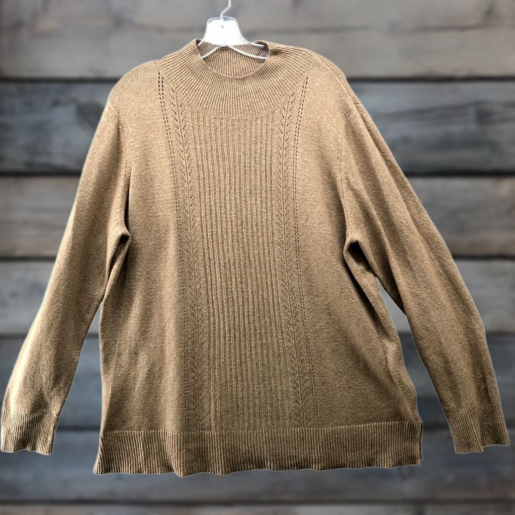Old Navy Old Navy Pointelle Mock Neck Sweater Womens XL Camel Tan Stretch Knit Pullover Casual Fall Winter Knit Cotton Blend Size XL / US 12-14 / IT 48-50 - 1 Thumbnail