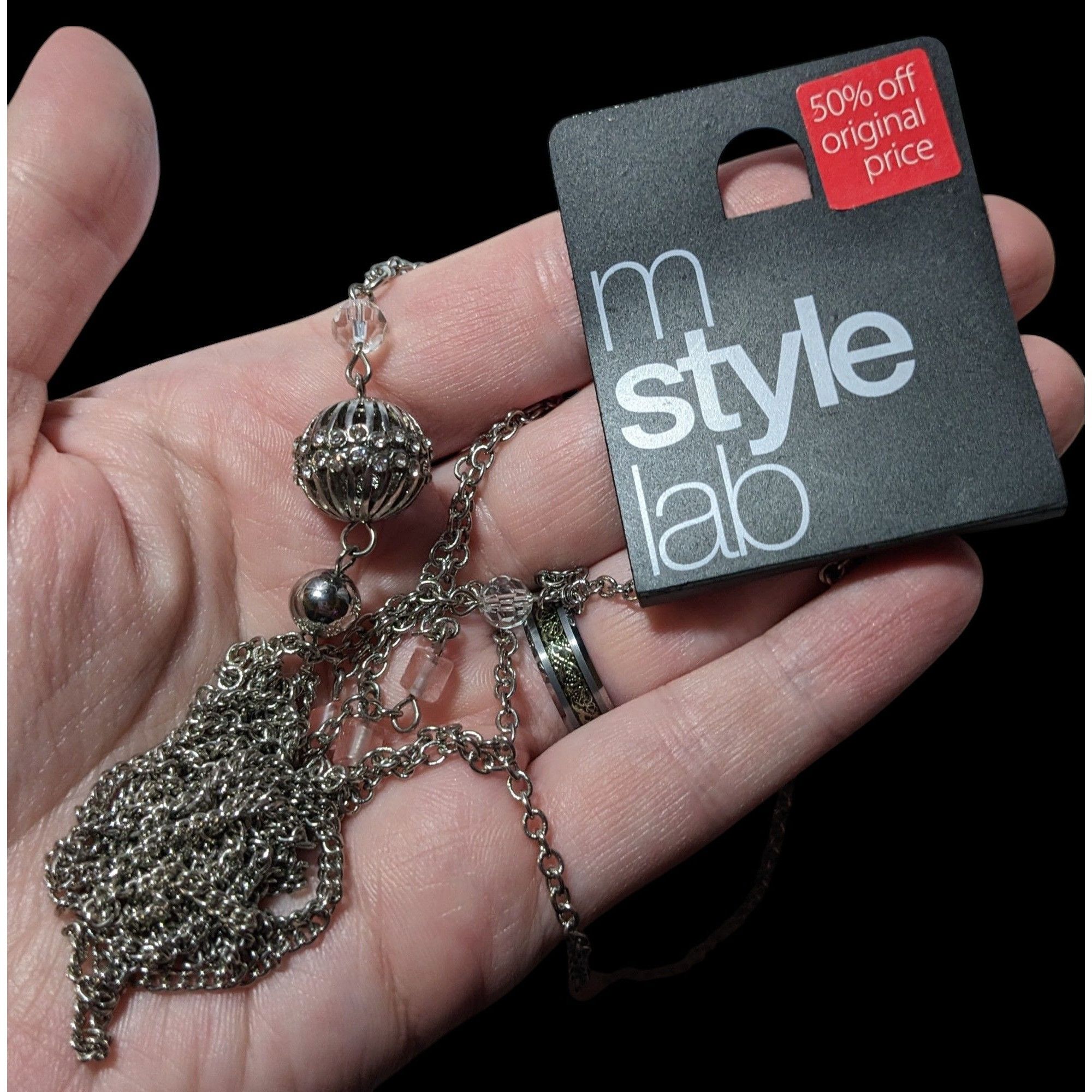 Macys Macy's Style Lab Silver Tone Pink Beaded Tassel Necklace Size ONE SIZE - 6 Thumbnail