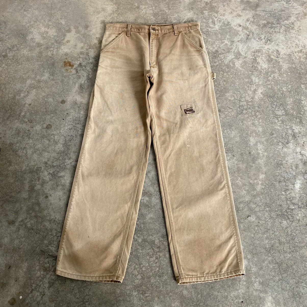 Carhartt Vintage Carhartt Faded Tan Repaired Carpenter Work Pants Size US 32 / EU 48 - 2 Thumbnail