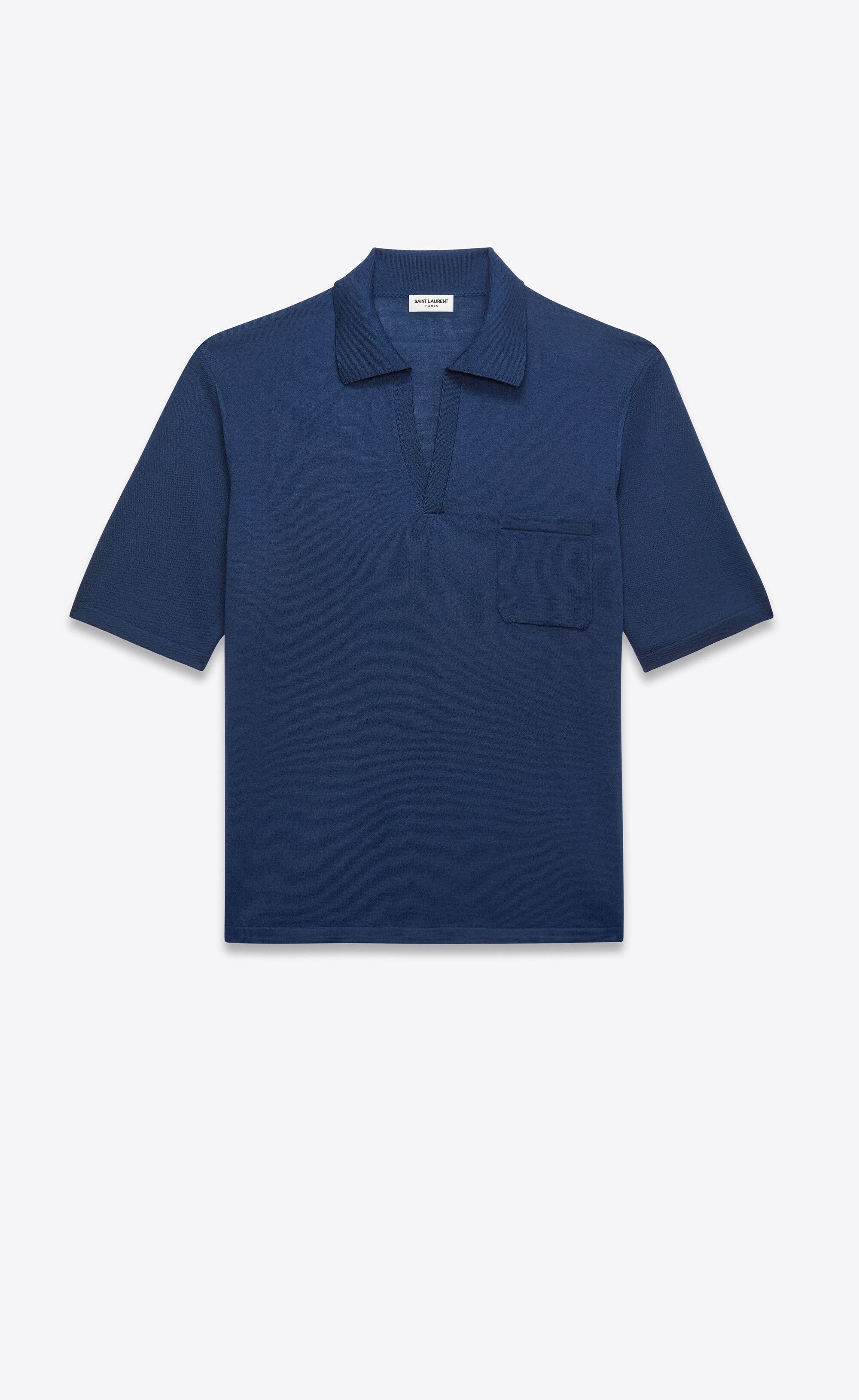 Saint Laurent Paris o1s1wg111224 735155 Polo Shirt in Wool in Blue Size US L / EU 52-54 / 3 - 1 Thumbnail