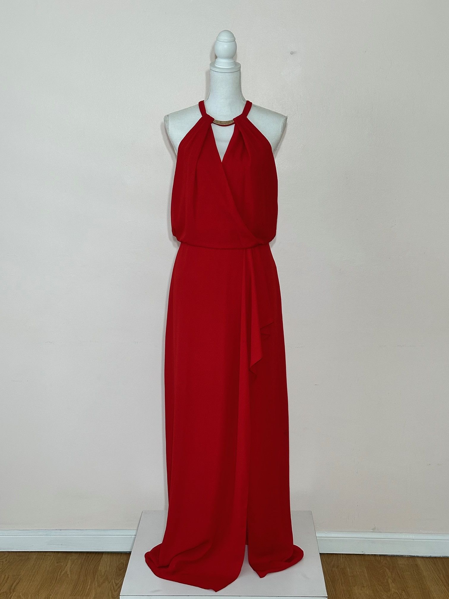 Designer Xscape Red Chiffon Draped Halter Strap Top Gown Size 12 Size XL / US 12-14 / IT 48-50 - 1 Thumbnail