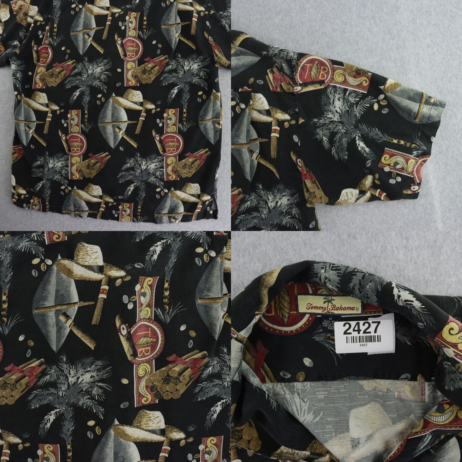 Tommy Bahama Tommy Bahama Shirt Medium Black Silk Cigar Print Hawaiian Aloha Button-Up Short Sleeve Mens Size US M / EU 48-50 / 2 - 9 Thumbnail