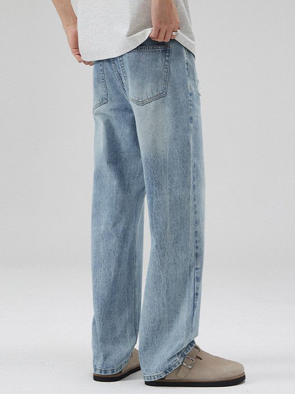 Japanese Brand Men's light blue washed straight leg loose jeans Size US 32 / EU 48 - 4 Thumbnail