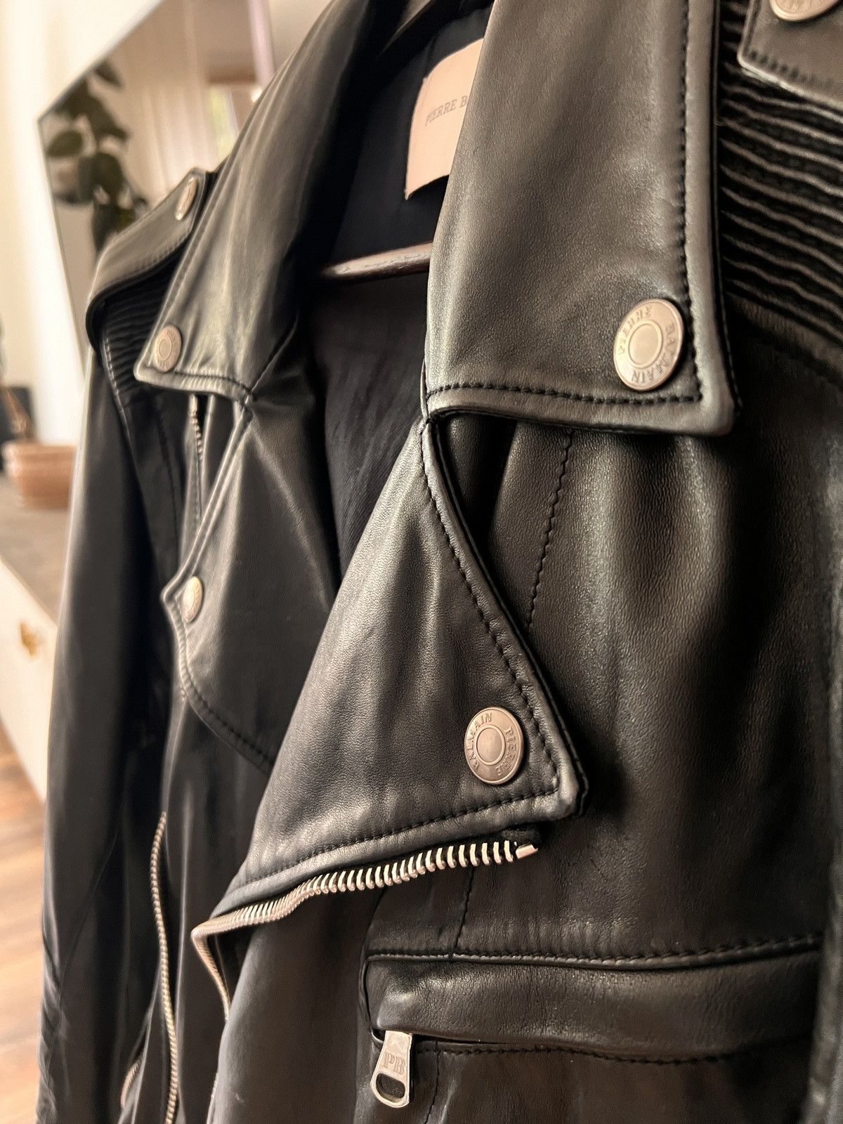 Pierre Balmain Leather Biker Jacket with Belt 54 Size US L / EU 52-54 / 3 - 3 Thumbnail