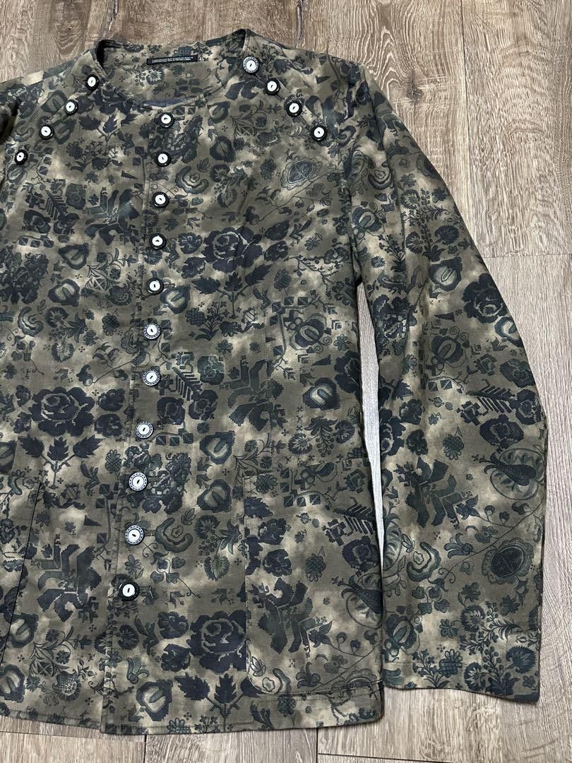 Yohji Yamamoto Pour Homme 15ss flowe pattern collarless jacket Size US M / EU 48-50 / 2 - 5 Thumbnail