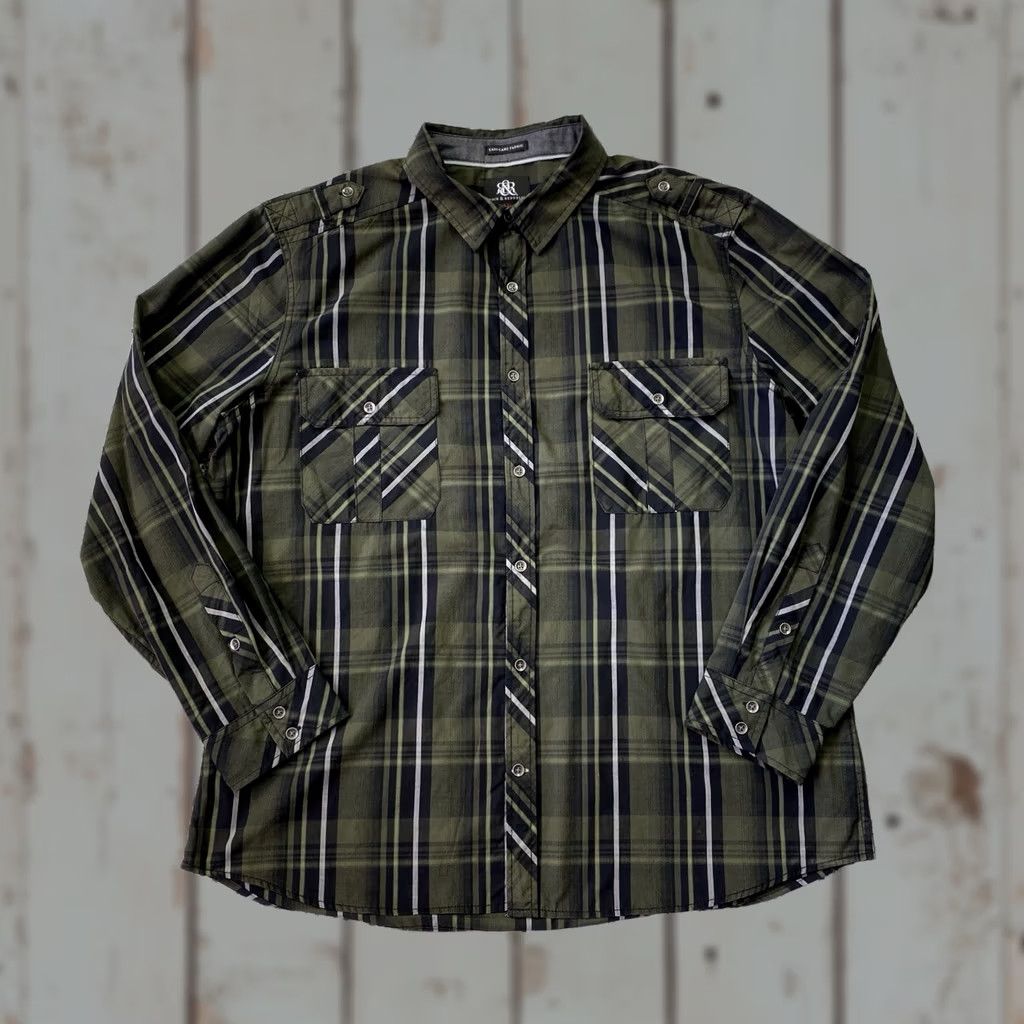 Vintage Rock & Republic Shirt Button-Up Long Sleeve Plaid Green 2XL Men Easy Care Cotton Size US XXL / EU 58 / 5 - 1 Thumbnail