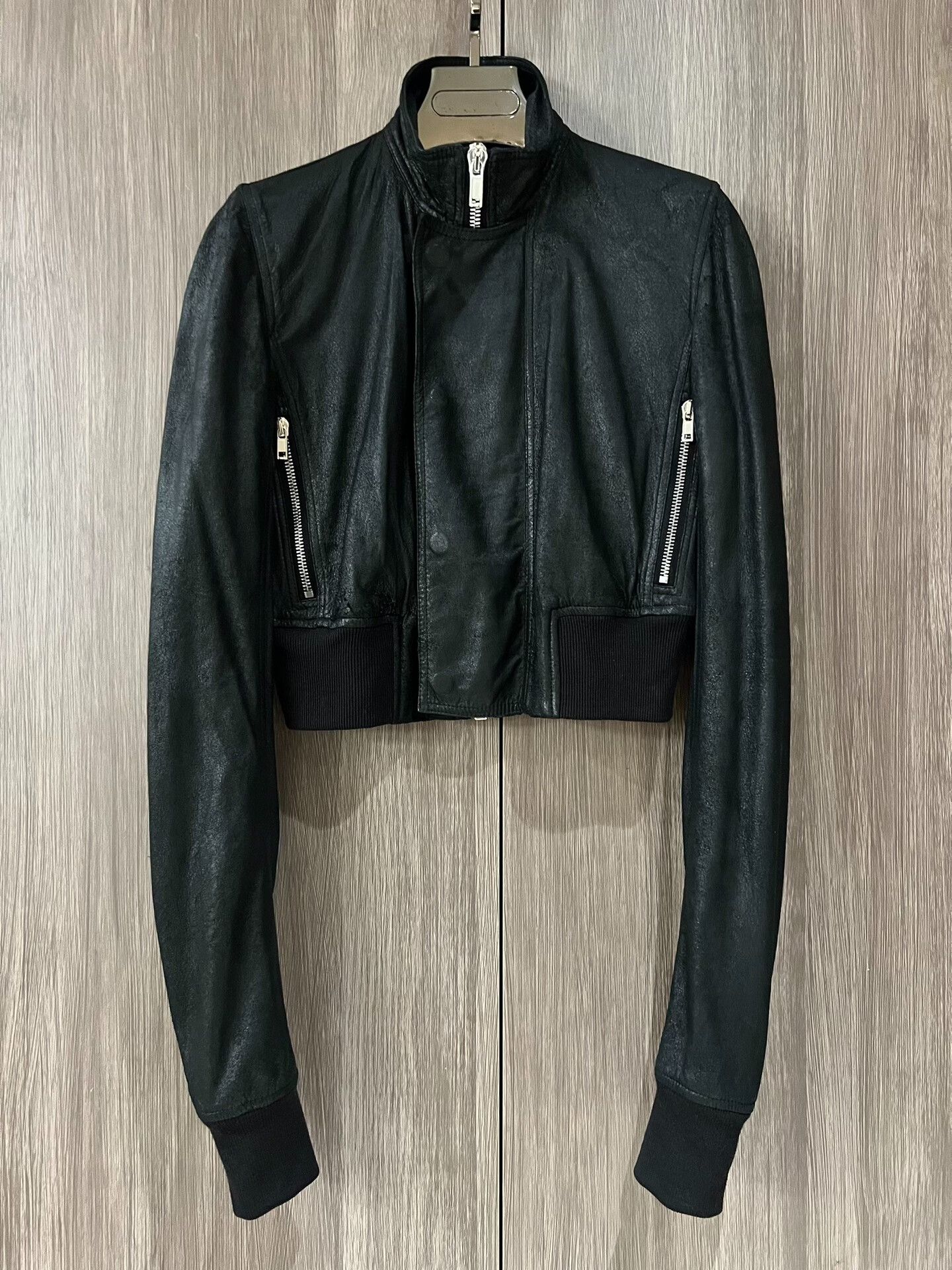 Rick Owens Black Bomber Leather Jacket