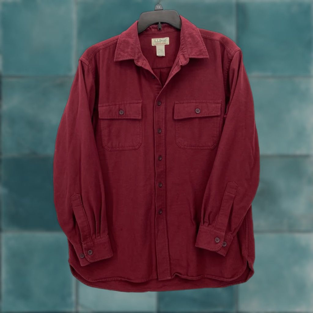 Vintage L.L. Bean Chamois Cloth Shirt Mens Large Red Flannel Pockets Long Sleeve Hiking Size US L / EU 52-54 / 3 - 1 Thumbnail