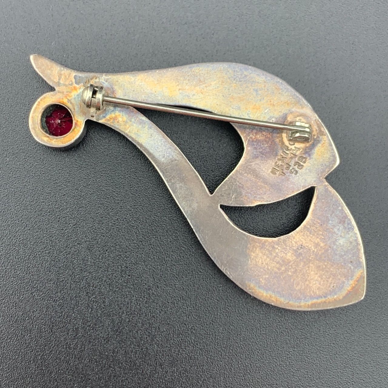 Other TJ-14 Taxco Mexico Sterling Silver Red Ruby Modernist Brooch Size ONE SIZE - 3 Thumbnail